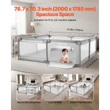 VEVOR Recinto per Bambini, 2000 x 1785 mm per Neonati, Recinto da Interno Esterno, Centro Attività di Sicurezza Senza Fessure con 50 Palline Oceaniche, Porta con Cerniera e Morbida Rete Traspirante