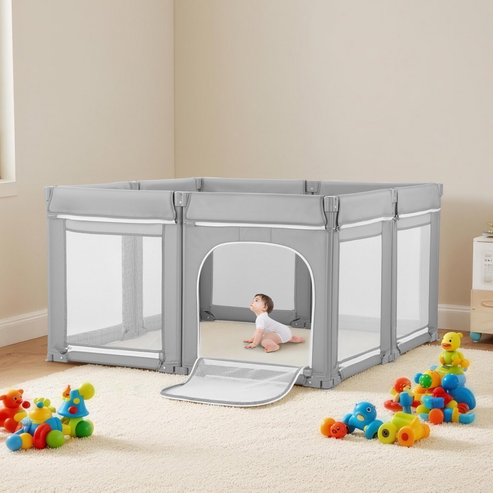 VEVOR Recinto per Bambini, 2000 x 1780 mm, Recinto Pieghevole in Tessuto Oxford 210D, per Bambini con Porta Cerniera e Morbida Rete Traspirante, Centro Attività di Sicurezza per Interni Esterni