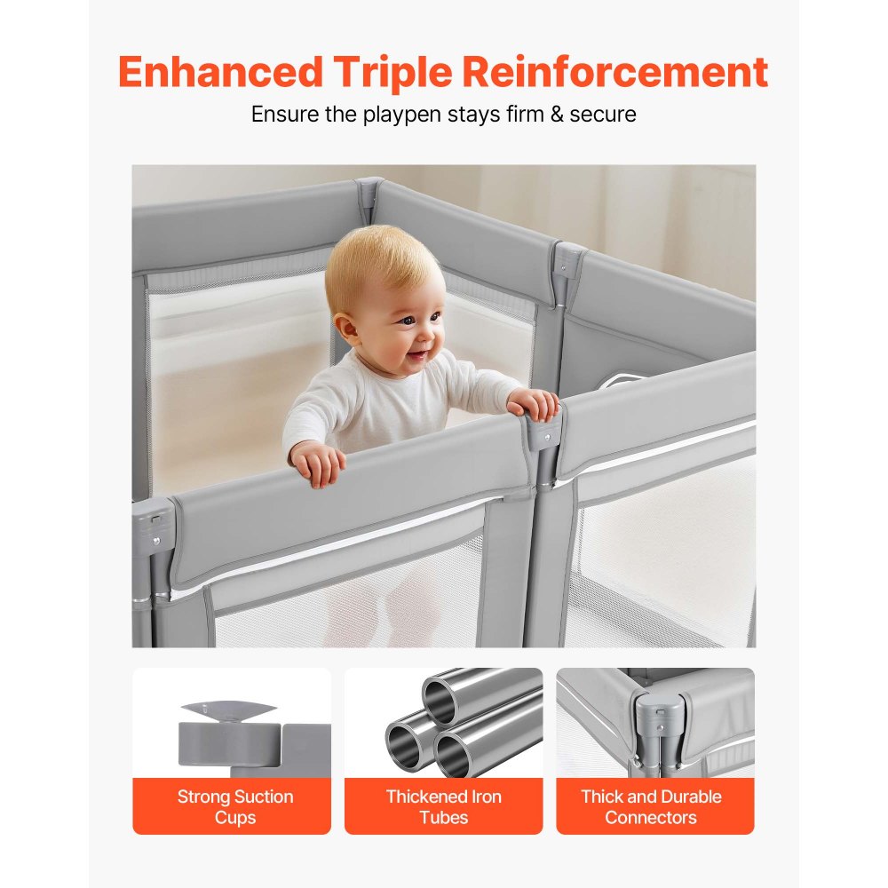 VEVOR Baby Playpen, 2000 x 1780mm Extra Large Toddlers Playpen, Foldable Baby Fence Play Yard with Zippered Door & Soft Breathable Mesh, Indoor Outdoor Safety Activity Center - Great Gift for Toddlers