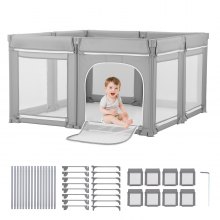 VEVOR Recinto per Bambini, 2000 x 1780 mm, Recinto Pieghevole in Tessuto Oxford 210D, per Bambini con Porta Cerniera e Morbida Rete Traspirante, Centro Attività di Sicurezza per Interni Esterni