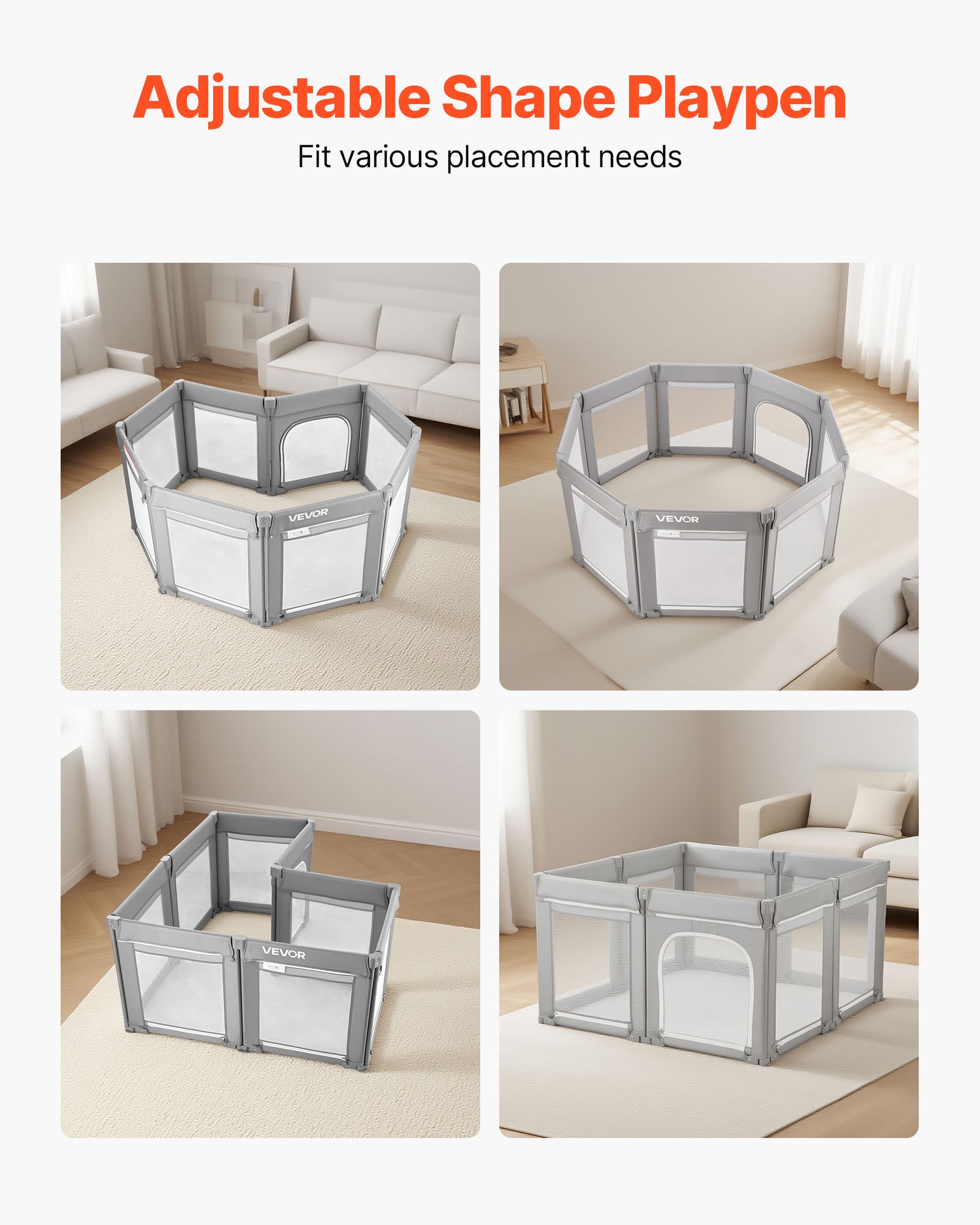 VEVOR Baby Playpen, 1200 x 1200mm Foldable Toddlers Playpen, Indoor/Outdoor Baby Fence Play Yard with Zippered Door & Soft Breathable Mesh, No-Gap Toddlers Activity Center for 6 - 24 Months Babies