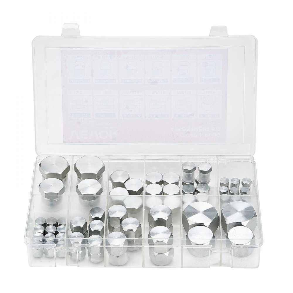 VEVOR Raccordi Idraulici JIC da 290 x 170 x 60 mm Kit di Tappi per Tubi Idraulici per Impieghi Gravosi, 72 Pezzi, Filettatura di Precisione in Misure di 37° Trattino 4 6 8 10 12 16