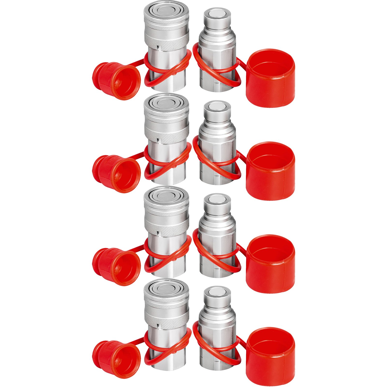 VEVOR Innesti Rapidi 4 Pezzi NPT 1/2" Accoppiatori Idraulici Connessione Rapida in Acciaio Pressione Max. 4000 PSI, Attacchi Rapidi Idraulici Portata Max. 45,5L / min per Minipala Sezione Industriale
