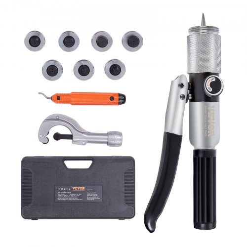VEVOR Kit Espansore Manuale Idraulico per Tubi 7 Teste di Espansione 3/8"-1-1/8" in Valigetta, Espansore per Tubi Kit Strumento di Pressatura HVAC in Acciaio Temprato Tagliatubi in Lega di Alluminio