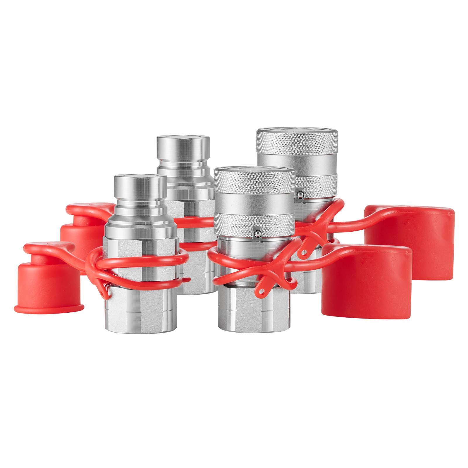 VEVOR 1/2-inch flat surface hydraulic couplings, 1/2-inch NPT hydraulic quick couplings for compact loaders with 4 dust caps (ISO16028)