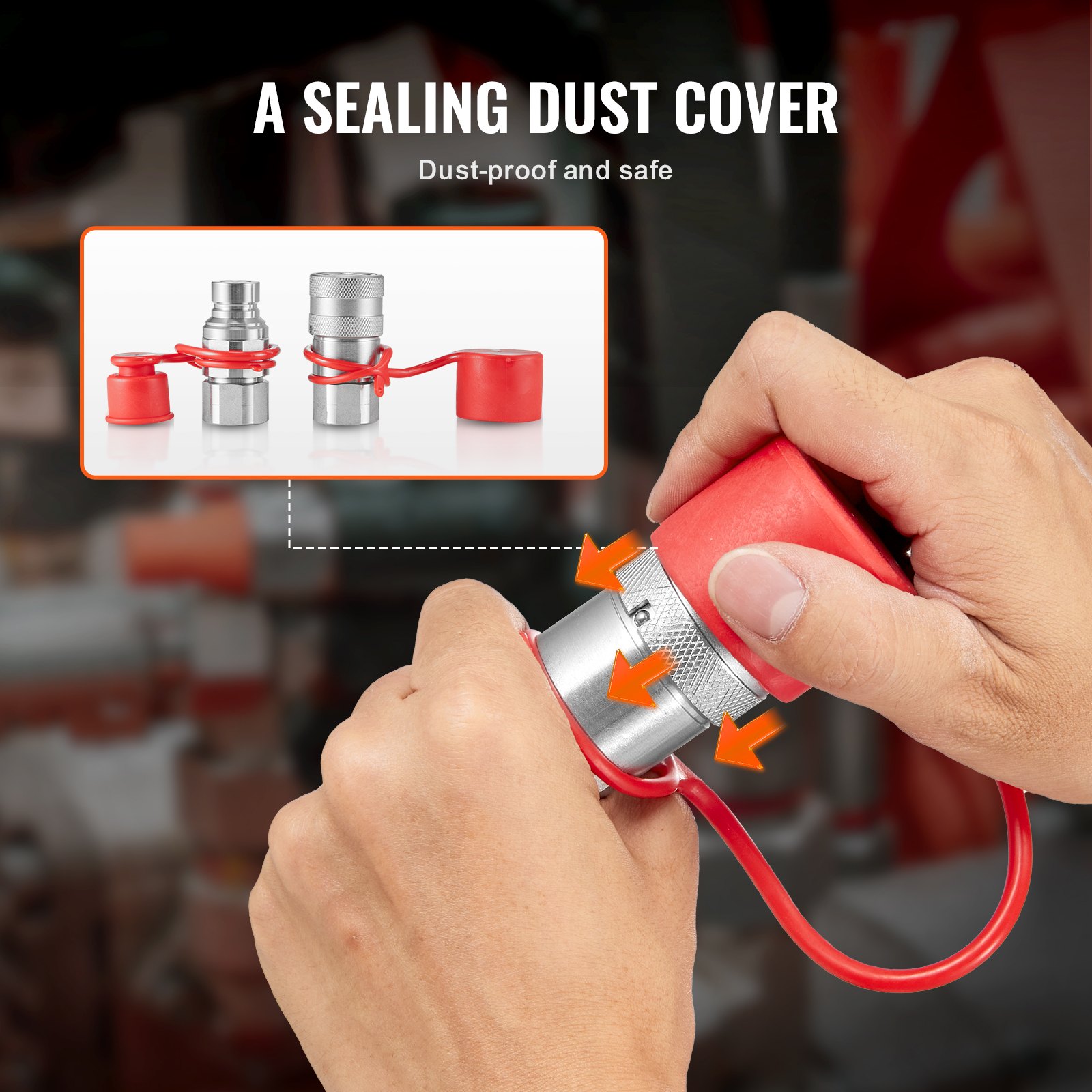 VEVOR 1/2-inch flat surface hydraulic couplings, 1/2-inch NPT hydraulic quick couplings for compact loaders with 2 dust caps (ISO16028)