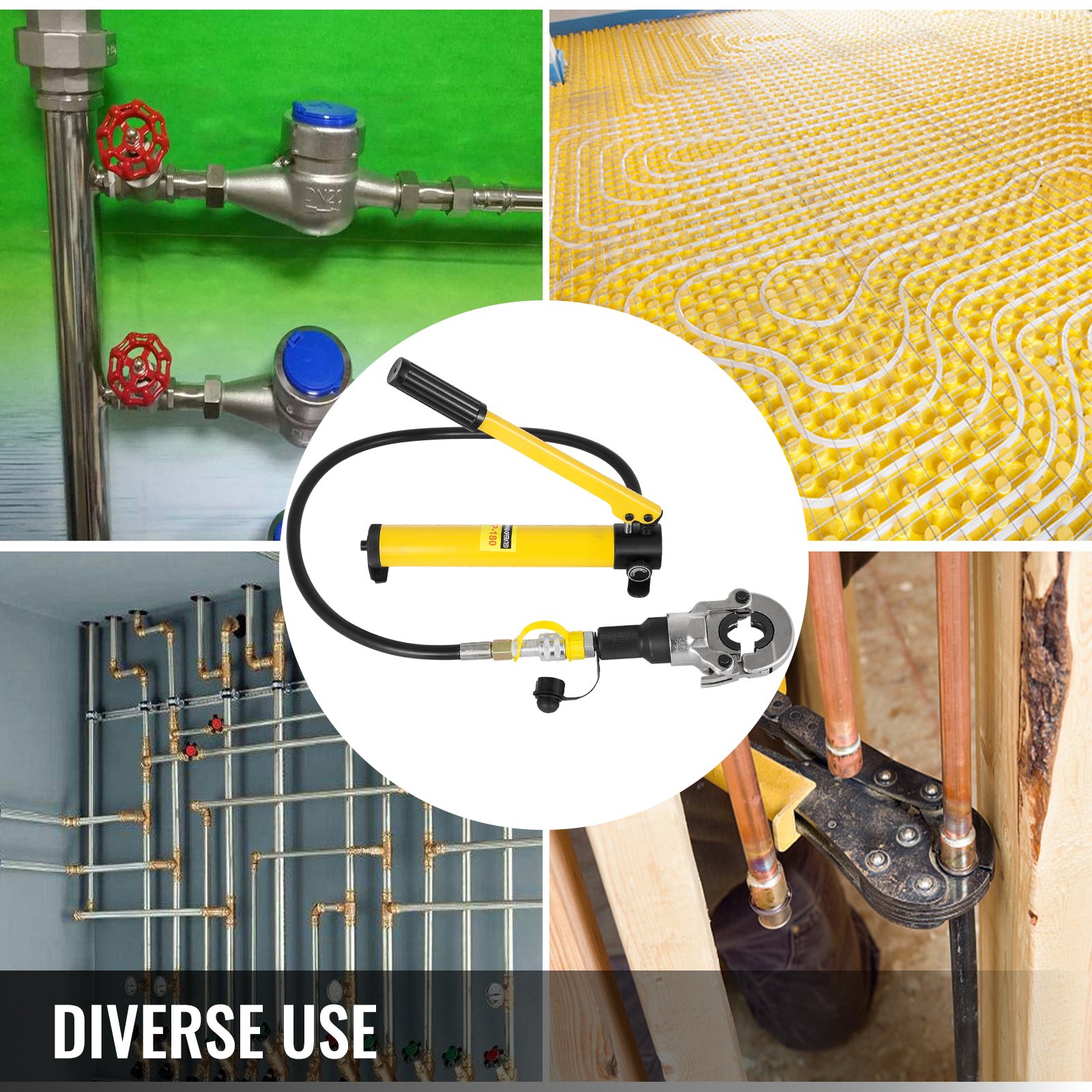 VEVOR Pinza Crimpatrice Idraulica V 12-28 mm, Tubi Compositi PEX PE-X Crimpare Giallo, Pinza per Pressa Idraulica 6T, con Impugnatura Gommata,  per Pressare Rame o Acciaio con Raccordi a Profilo a V