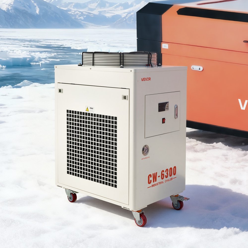 VEVOR Refrigeratore d'Acqua Industriale per Macchina per Incisione Laser CW-6300, Sistema di Raffreddamento ad Acqua con Compressore per Taglio Laser da 2500 W, Capacità 40 L, Portata Max 70 L/min