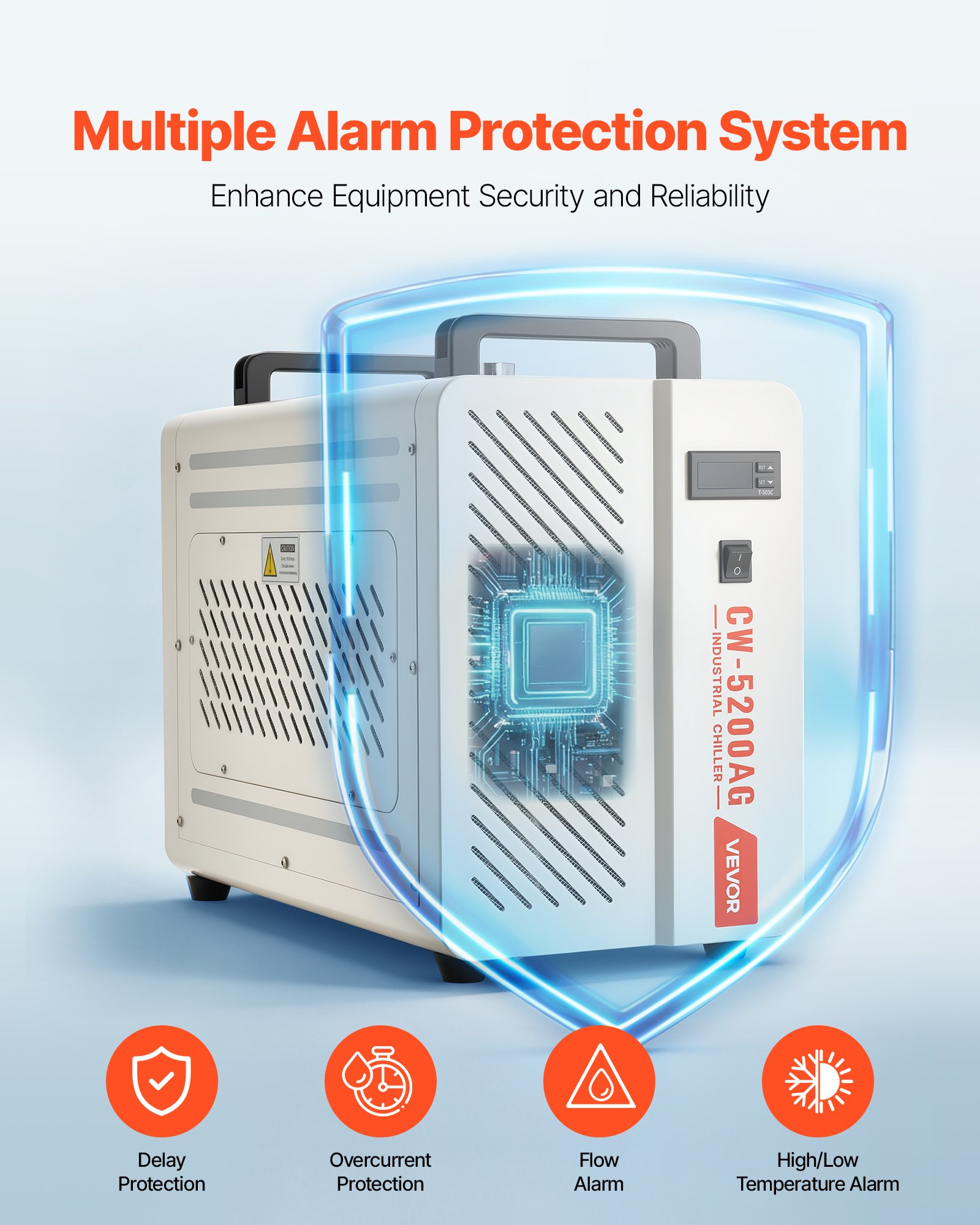 VEVOR Refrigeratore d'Acqua Industriale per Macchina per Incisione Laser CW-5200AG, Sistema di Raffreddamento ad Acqua con Compressore per Taglio Laser da 650 W, Capacità 7 L, Portata Max 13 L/min