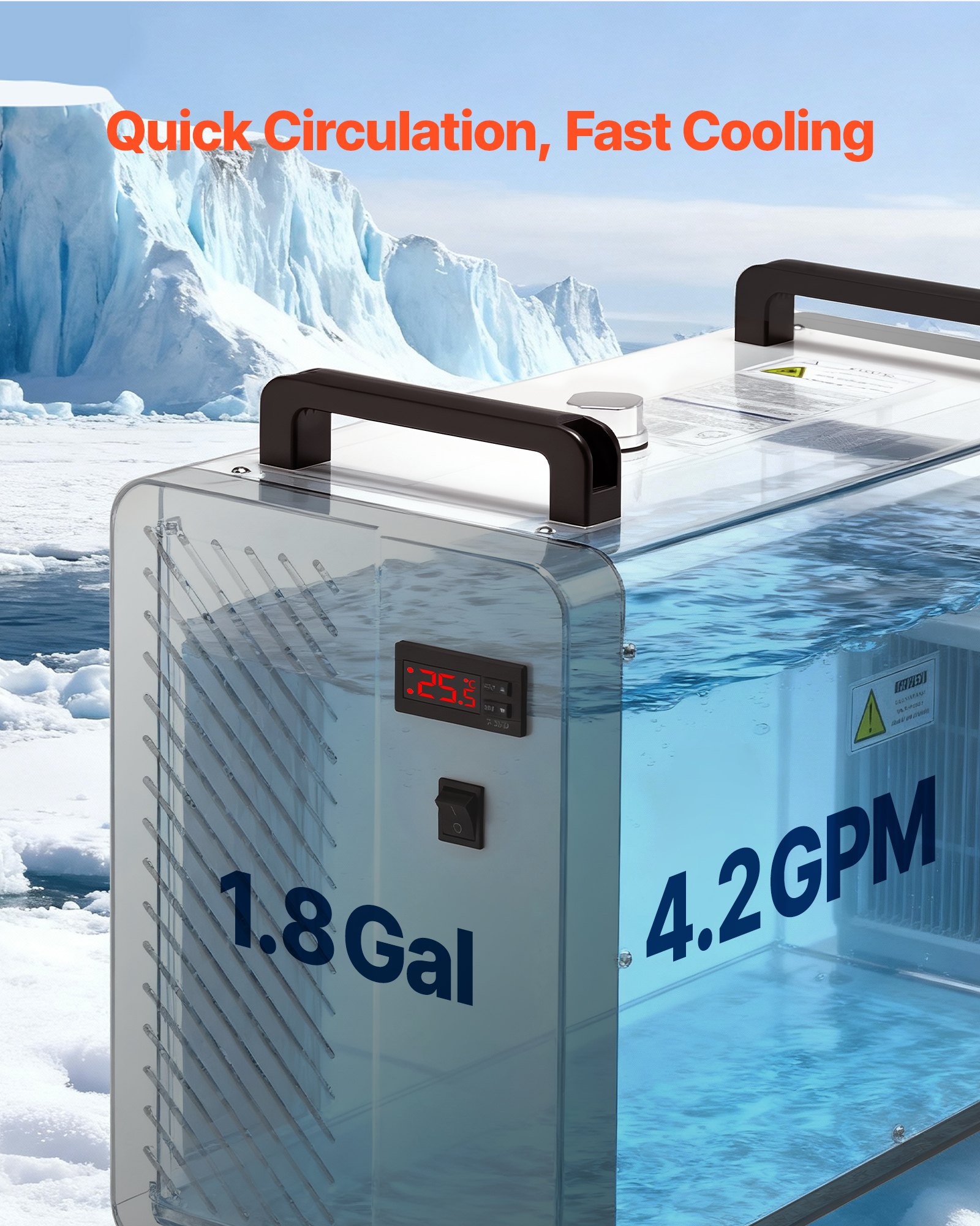 VEVOR Refrigeratore d'Acqua Industriale per Macchina per Incisione Laser CW-5200AI, Sistema di Raffreddamento ad Acqua con Compressore per Taglio Laser da 650 W, Capacità 7 L, Portata Max 16 L/min