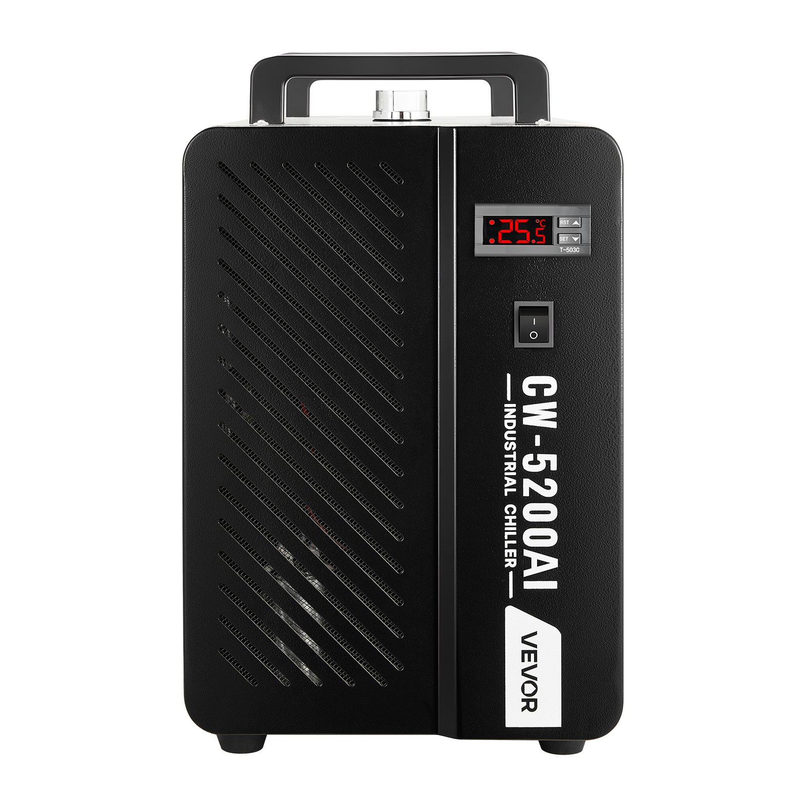 VEVOR Refrigeratore d'Acqua Industriale per Macchina per Incisione Laser CW-5200AI, Sistema di Raffreddamento ad Acqua con Compressore per Taglio Laser da 650 W, Capacità 7 L, Portata Max 16 L/min