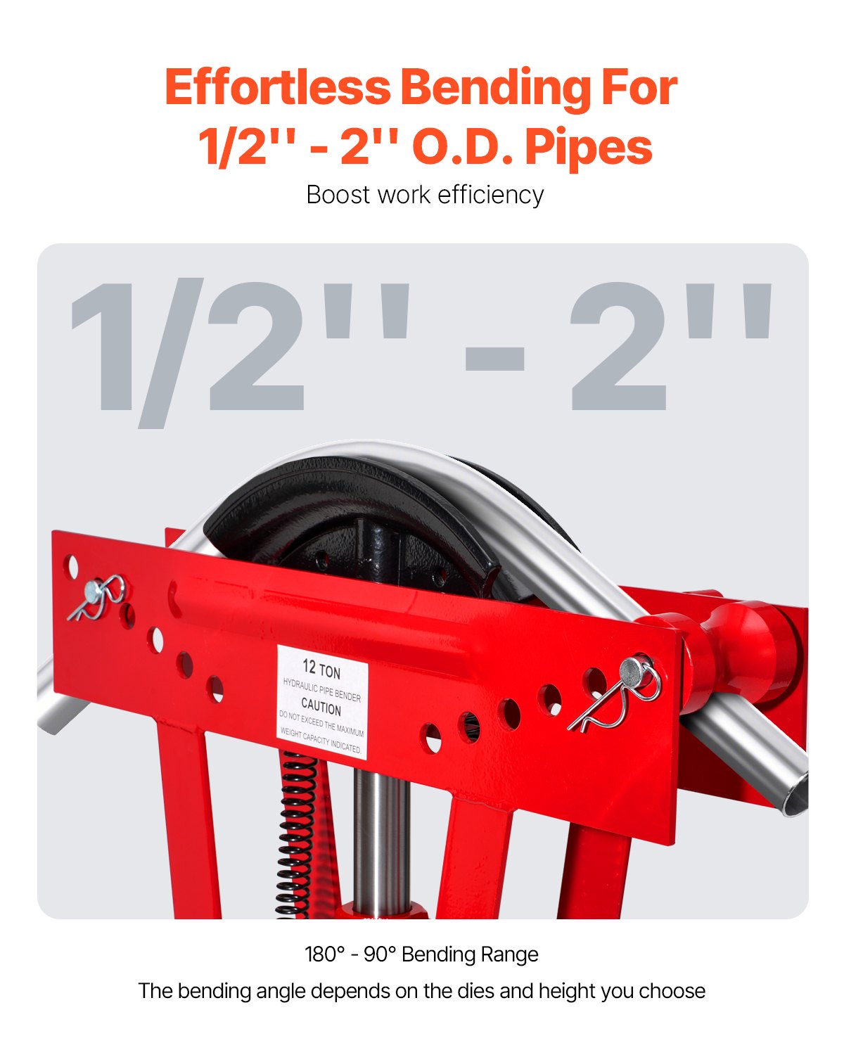 VEVOR Piegatubi Idraulico Piegatubi per Tubi Scarico in Rame 12 Tonnellate 6 Matrici (1/2'', 3/4'', 1'', 1-1/4'', 1-1/2'', 2''), Rulli Regolabili da 90° a 180° per Tubi in Metallo, Piegatubi Manuale