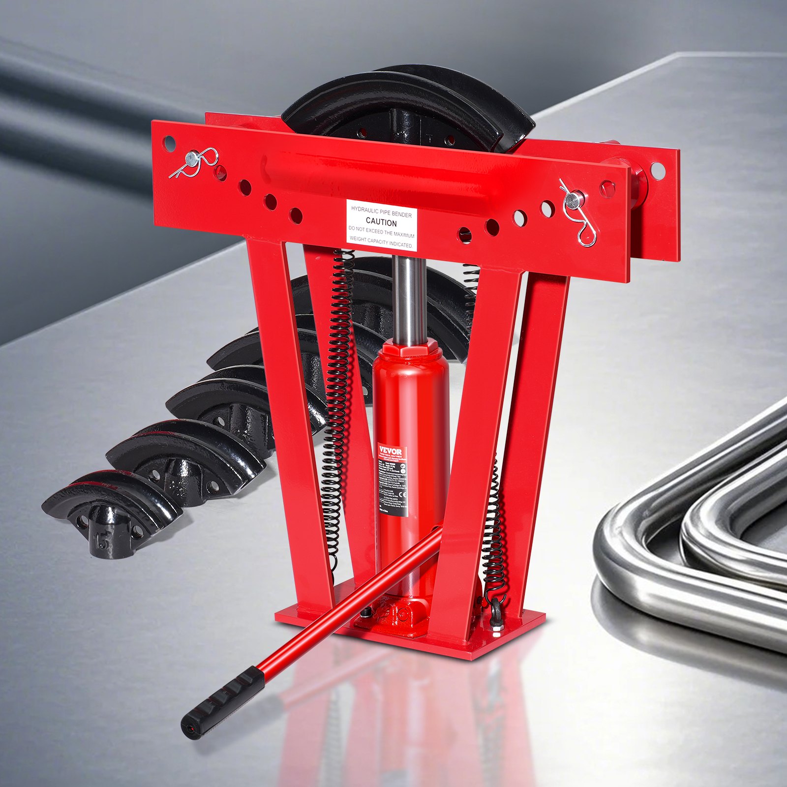 VEVOR Piegatubi Idraulico Piegatubi per Tubi Scarico in Rame 12 Tonnellate 6 Matrici (1/2'', 3/4'', 1'', 1-1/4'', 1-1/2'', 2''), Rulli Regolabili da 90° a 180° per Tubi in Metallo, Piegatubi Manuale