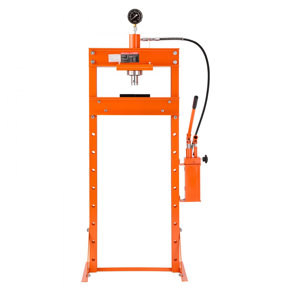 VEVOR Pressa Idraulica da Pavimento da Garage Officina Telaio a H Arancione Corsa di Cilindro 140 mm, Pompa a 2 Velocità, Manometro per Visione di Pressione, Altezza da 65mm a 1030mm, Base Triangolare