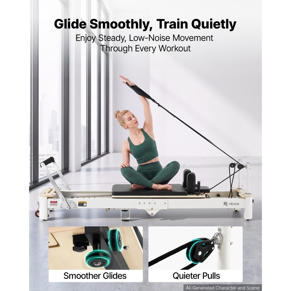 VEVOR Pilates Reformer Pieghevole 181 kg Lunghezza 2,2 m Lega di Alluminio Attrezzatura per Allenamento Fisico, Pedana Pilates, Poggiatesta, Esercizio Forza, Mobilità, Flessibilità, Controllo Corpo