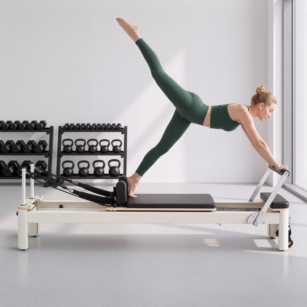 VEVOR Pilates Reformer Pieghevole Lunghezza 2,3m Telaio Lega di Alluminio Attrezzatura per Allenamento Fisico, Pedana Pilates da Palestra, Esercizio per Forza, Mobilità, Flessibilità, Controllo Corpo