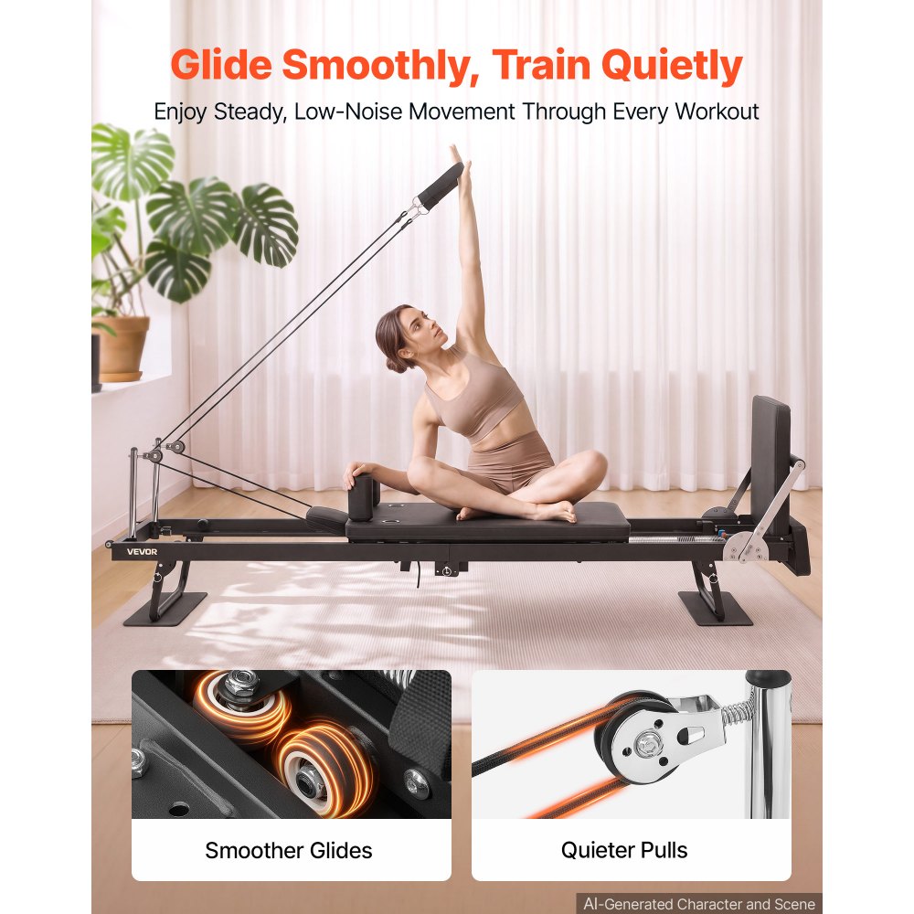 VEVOR Pilates Reformer Pieghevole Carico 181kg Lunghezza 2,3m Telaio Ferro Attrezzatura per Allenamento Fisico, Pedana Pilates da Palestra, Esercizio per Forza, Mobilità, Flessibilità, Controllo Corpo