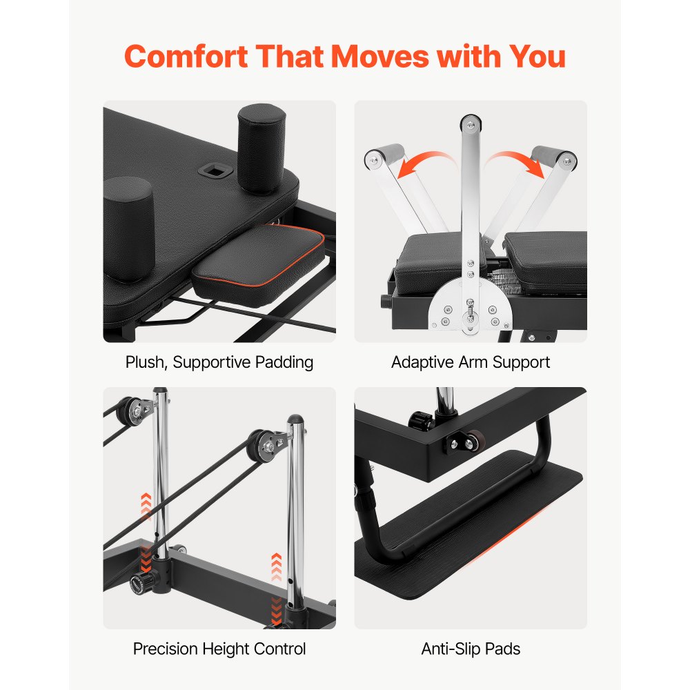 VEVOR Pilates Reformer Pieghevole Carico 181kg Lunghezza 2,3m Telaio Ferro Attrezzatura per Allenamento Fisico, Pedana Pilates da Palestra, Esercizio per Forza, Mobilità, Flessibilità, Controllo Corpo