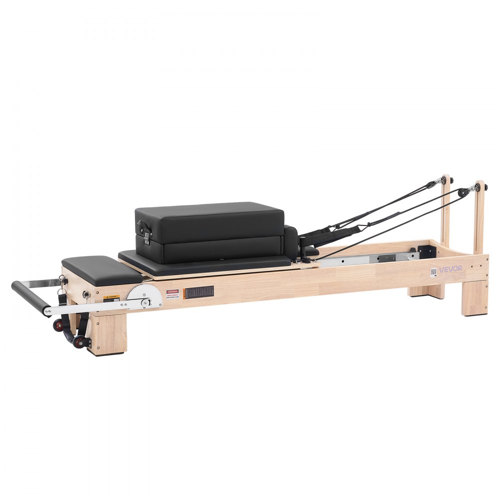 VEVOR Pilates Reformer per Fitness Portata 181kg Legno di Caucciù Palestra Macchina per Allenamento Lunghezza 2,4m, con Pedana Salto, Panca Seduta, Poggiatesta Regolabile, per Principianti, Avanzati
