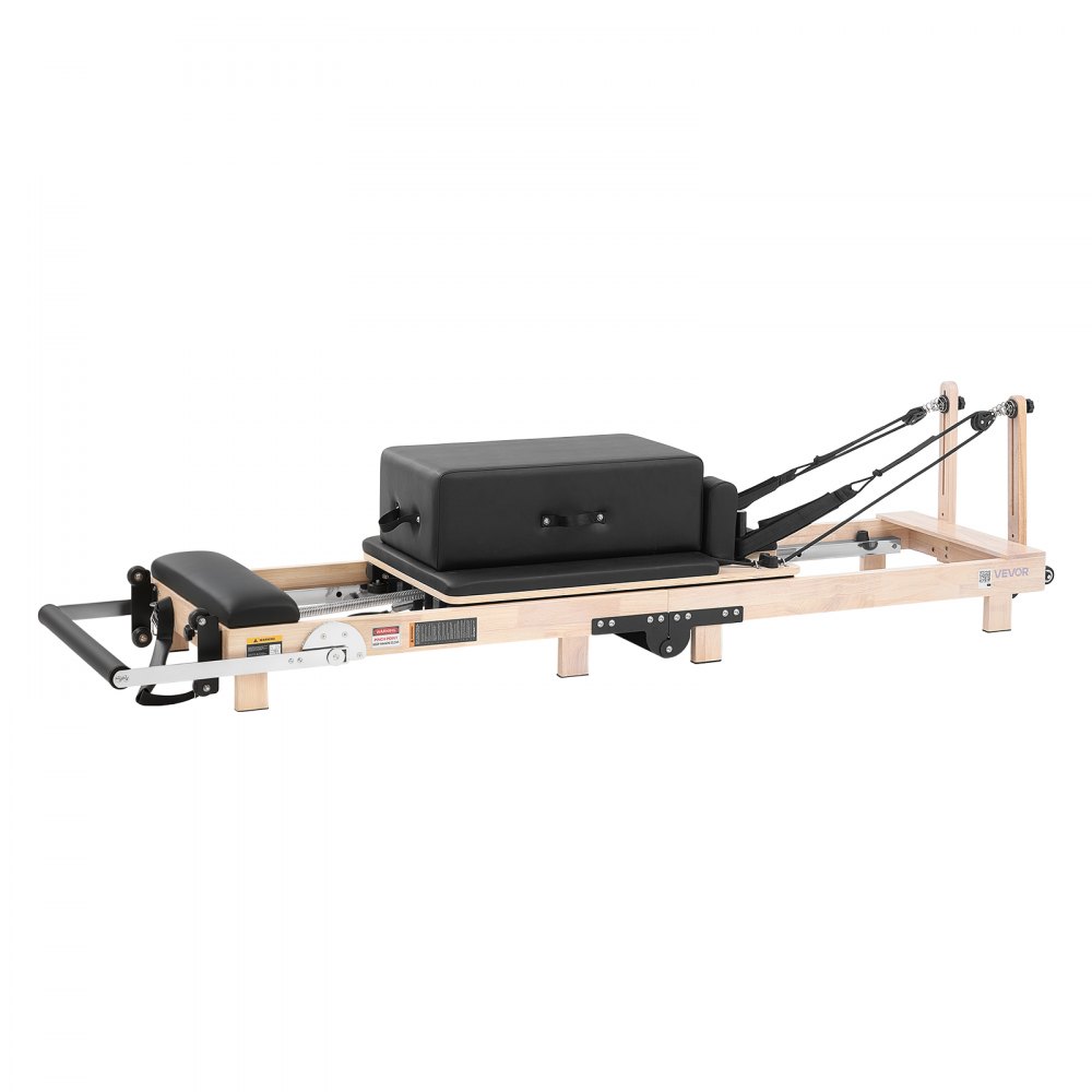 VEVOR Pilates Reformer 2.3 m Foldable Pilates Machine 181 kg Rubberwood, for Home Use and Gym Workout, with Jump Board, Springs, Sitting Box, and Adjustable Headerest, for Advanced Beginners Users