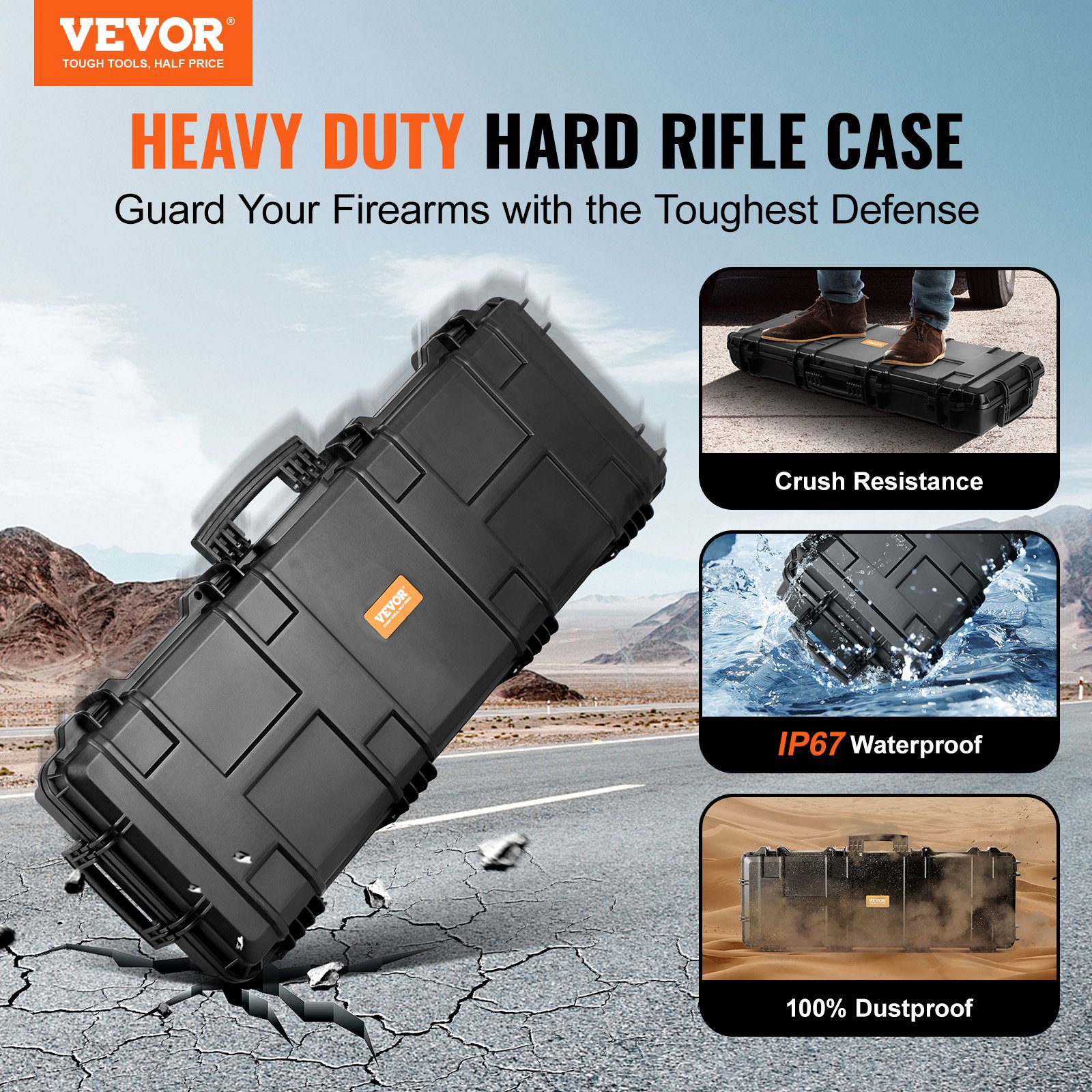 VEVOR Rifle Hard Case with 3 Layers of Fully Protective Foam, Lockable Hard Gun Case, Waterproof & Rolling Long Gun Case, for 40-inch Rifles or Shotguns