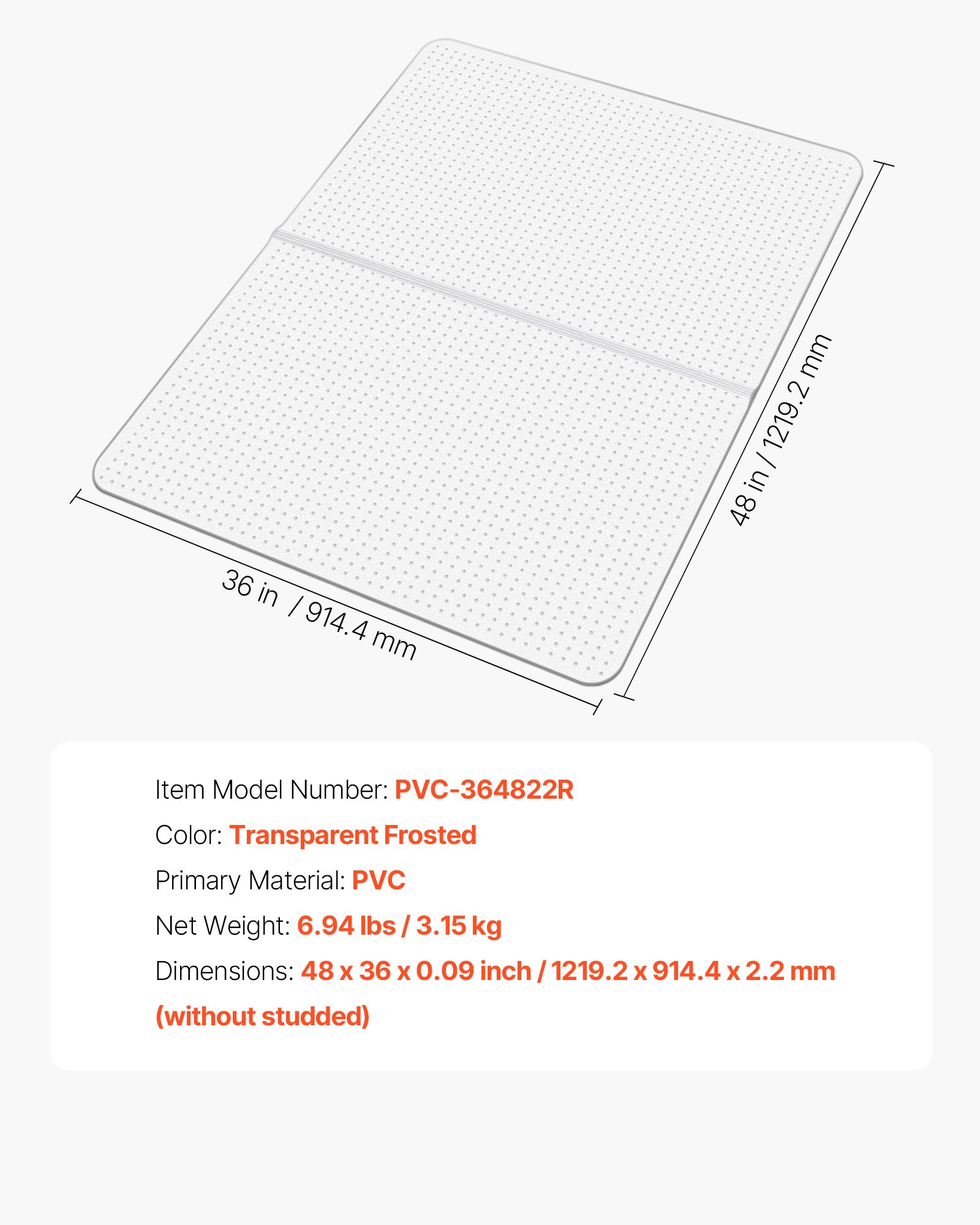 VEVOR Tappetino per Sedia 1225 x 915 mm Tappeto Sedia Ufficio per Pavimenti in Moquette, Tappeto Protettivo in Plastica con Borchie, Antiscivolo e Facile Pulire, per l'Ufficio Domestico, Rettangolare