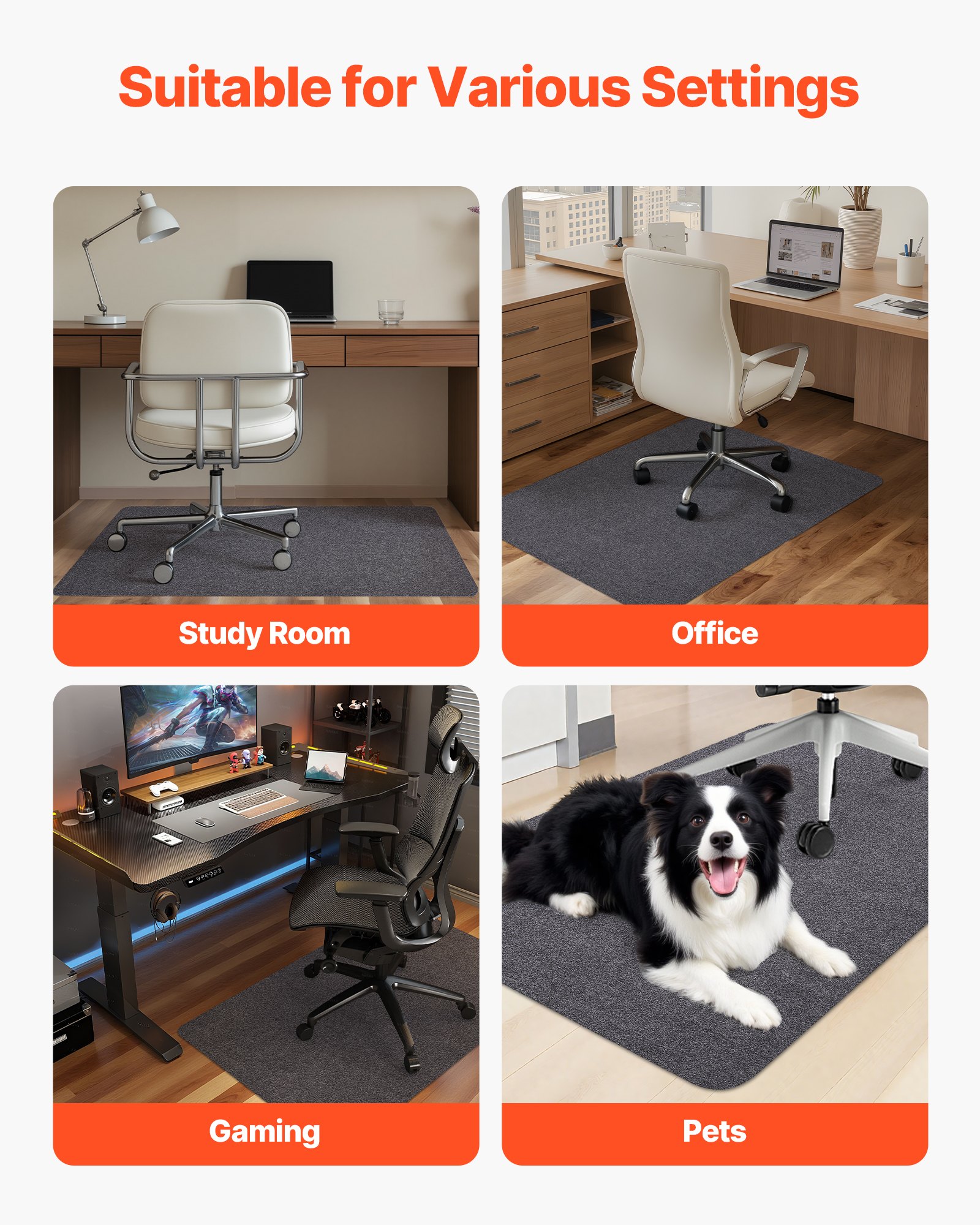 VEVOR Chair Mat, 897 x 1396 mm Office Chair Mat for Hard Floors, Floor Protector for Rolling Chairs, Polyester Surface, Non-Slip & Easy to Clean, Smooth Glide Under Desk Rug for Home Office (Dark Grey)