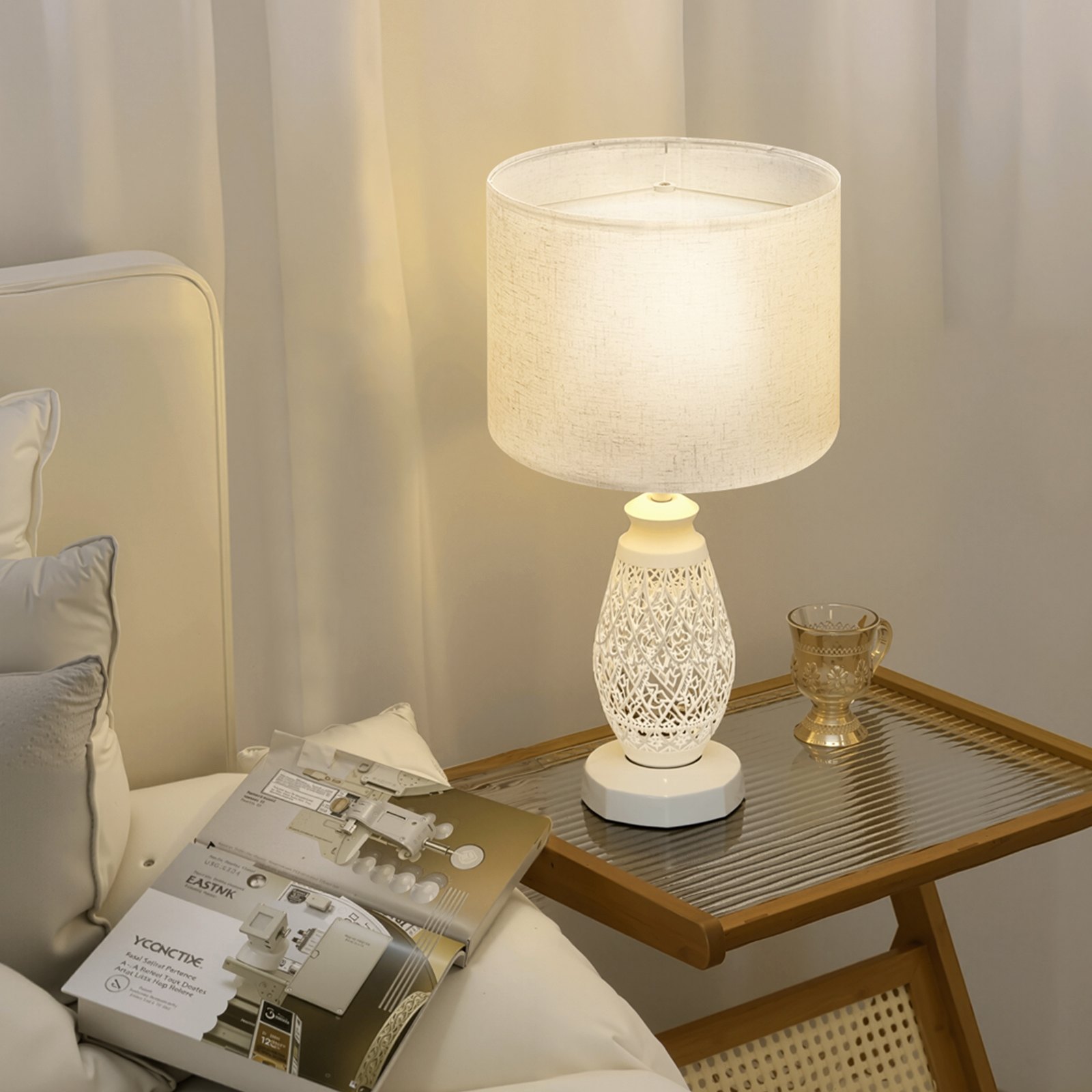 VEVOR Drum Lampshade 33 x 33 x 25 cm (top x bottom x height), 1 pc. Medium-sized replacement shade made of linen + PVC, lampshade for table lamps, floor lamps, pendant lights (light linen)