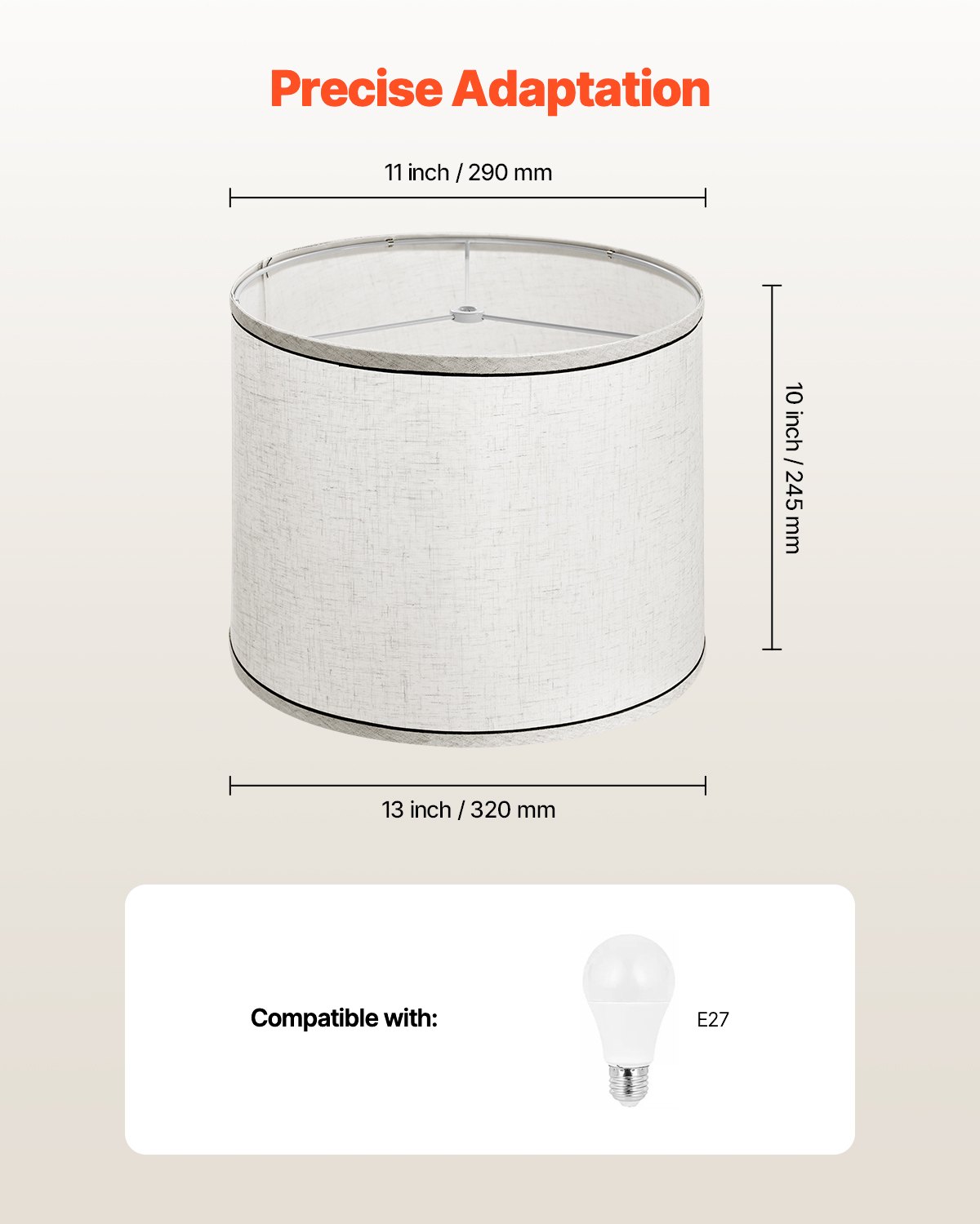 VEVOR Lampshade Drum 290 x 320 x 245 mm (top x bottom x height), 2 replacement shades made of linen + PVC lampshade with harp for table lamps and pendant lights (light linen with black border)