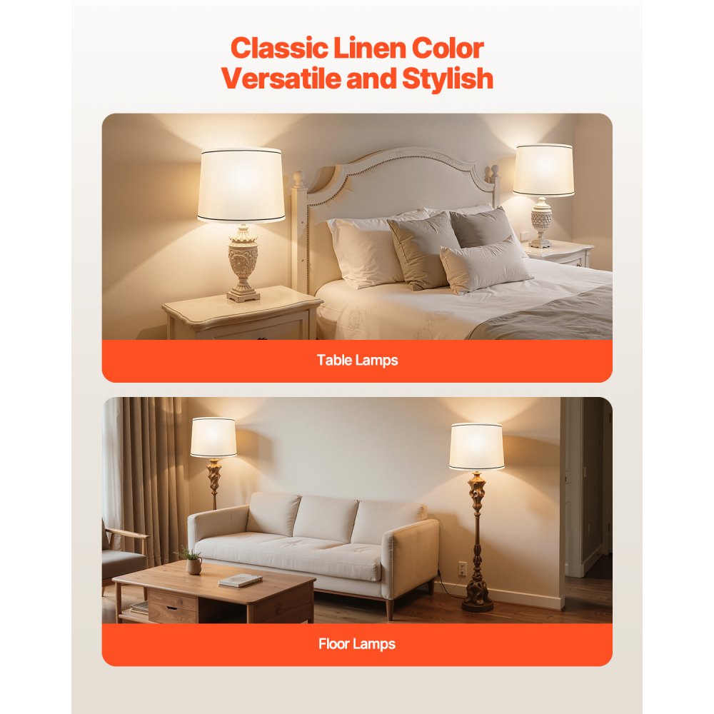 VEVOR Paralume Set da 2 Pezzi Copri Lampadine con Arpa 290 x 320 x 245 mm, Paralume di Ricambio per Lampade da Tavolo, Lampada da Terra Lampadine a Sospensione, Lino Bianco