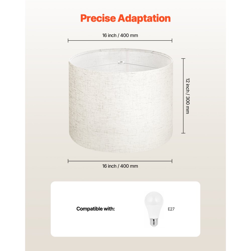 VEVOR Drum Lampshade 40 x 40 x 30 cm (top x bottom x height), 2 Replacement Shades Made of Linen + PVC, Harp-Shaped Lampshade for Table Lamps, Floor Lamps, Pendant Lights (Light Linen)