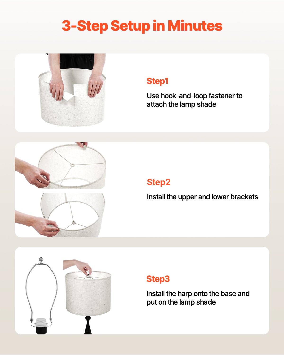 VEVOR Drum Lampshade 40 x 40 x 30 cm (top x bottom x height), 2 Replacement Shades Made of Linen + PVC, Harp-Shaped Lampshade for Table Lamps, Floor Lamps, Pendant Lights (Light Linen)