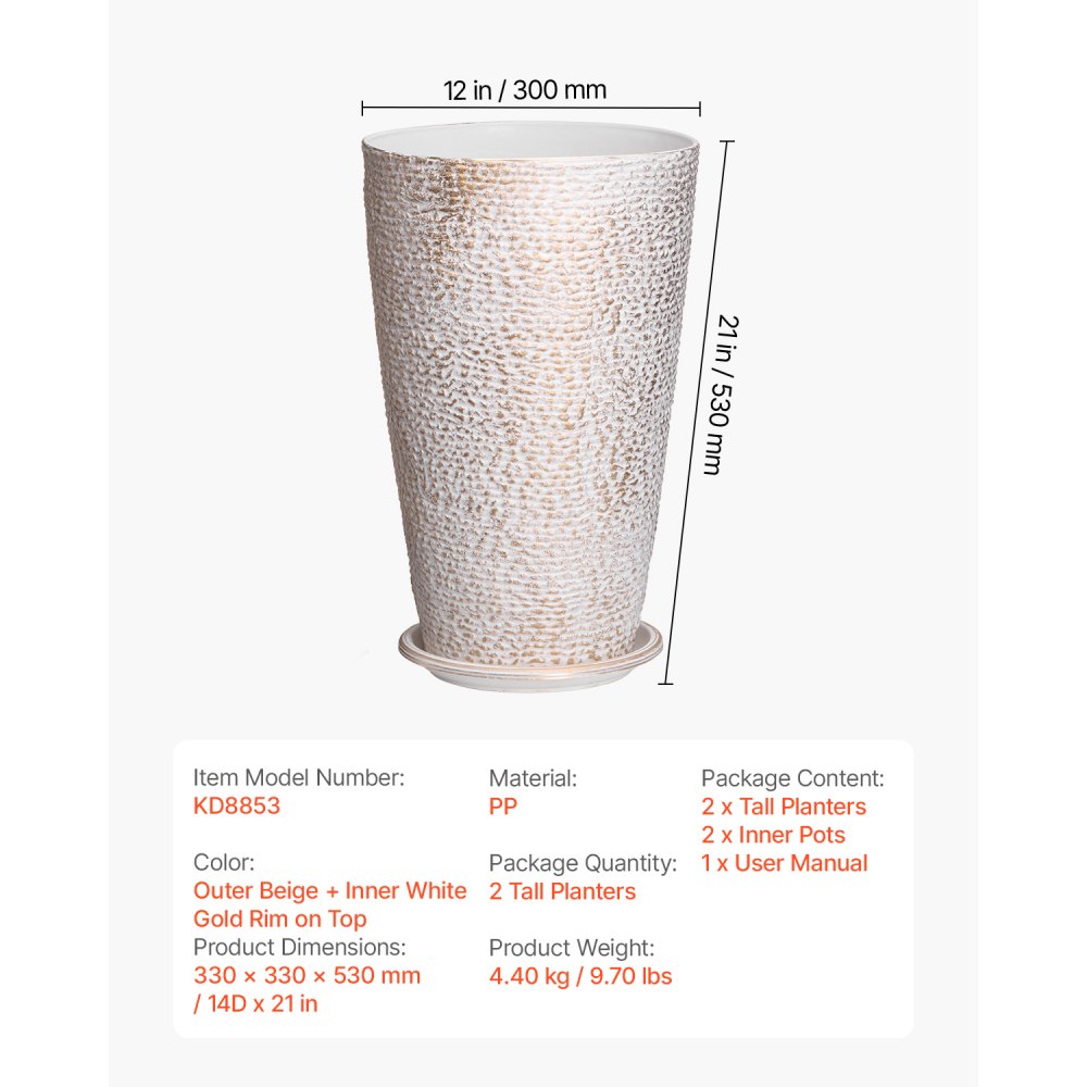 VEVOR Fioriere Alte per Esterni da 330 x 330 x 530 mm Fioriere Rotonde Grandi per Portico Anteriore e Patio, Set di 2, Fioriera Conica Rotonda, Vasi per Piante di Fiori e Alberi con Finitura in Pietra