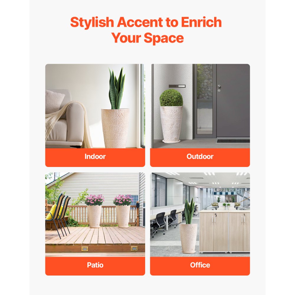 VEVOR Fioriere Alte per Esterni da 330 x 330 x 530 mm Fioriere Rotonde Grandi per Portico Anteriore e Patio, Set di 2, Fioriera Conica Rotonda, Vasi per Piante di Fiori e Alberi con Finitura in Pietra