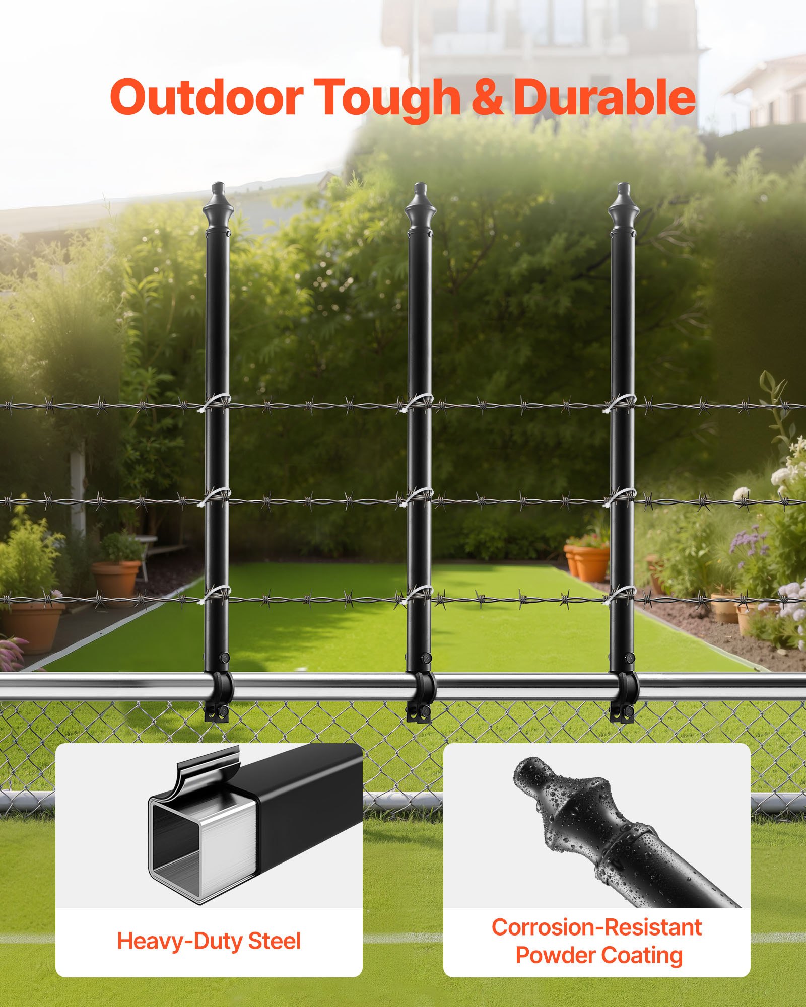 VEVOR Chain Link Fence Extensions, 9 Packs 695 mm Extension Height, Galvanized Post Extender for 32 to 38 mm Top of Fence, U Bracket, Barbed Wire Extend Arm for Privacy, Prevent Dogs Jumping Out