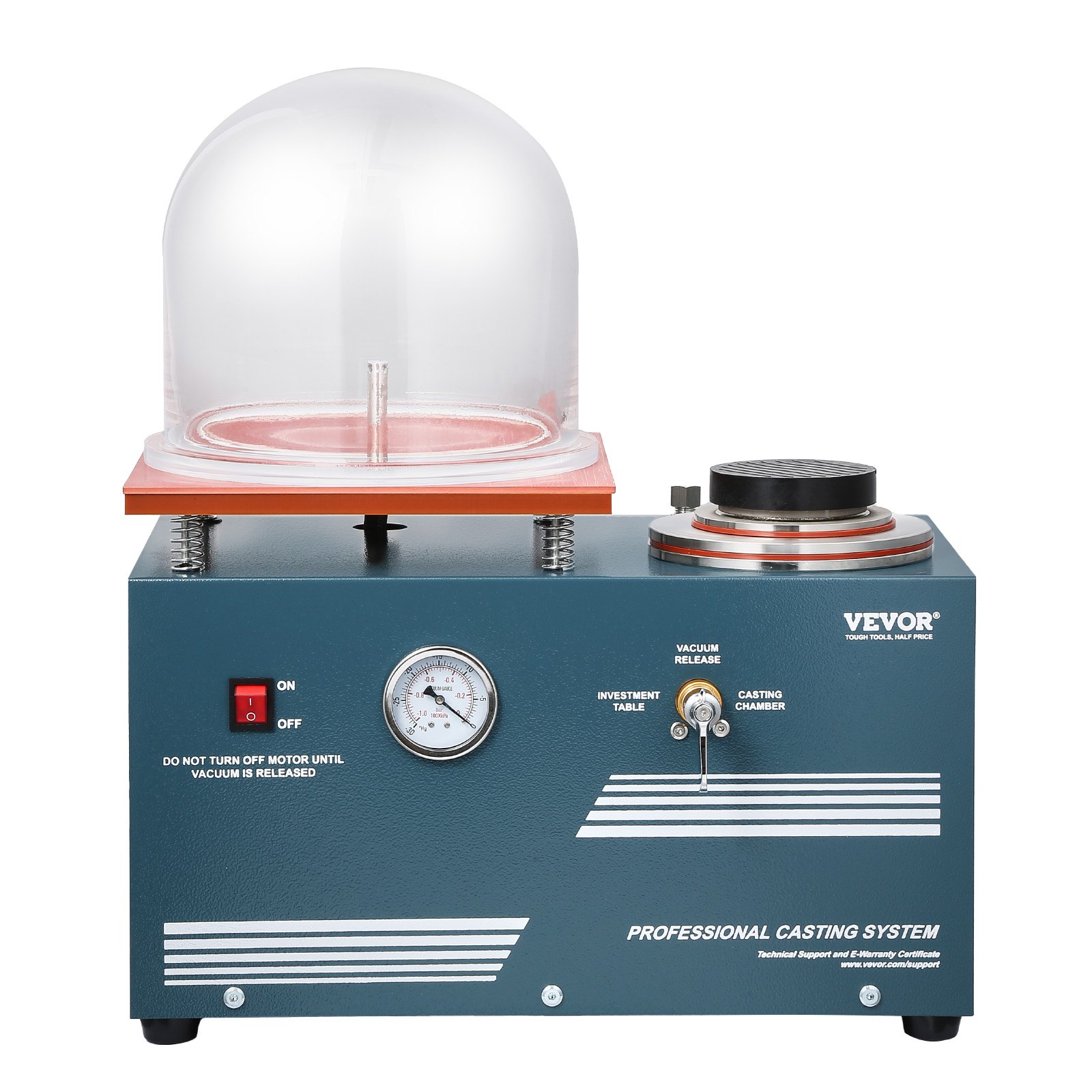 VEVOR Macchina per Fusione Sotto Vuoto, Potenza 290 W Macchina Centrifuga di Colata Gioielli con Pompa e Campana di Vetro, Comoda Porta di Iniezione dell'Olio, Banco da Lavoro 280 x 280 mm