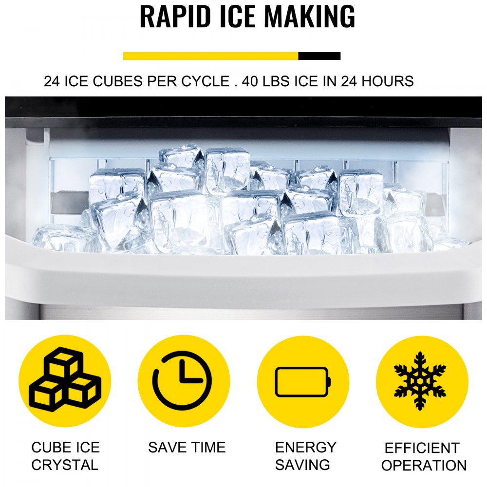 VEVOR Macchina per Ghiaccio Commerciale, 40 Libbre per 24 Ore Ice Maker in ABS, 11,8 kg Macchina per Ghiaccio Contro Soffitto Cubetti per Cucina Casa, 31 x 39 x 37 cm Fabbricatore di Ghiaccio 1,5 L