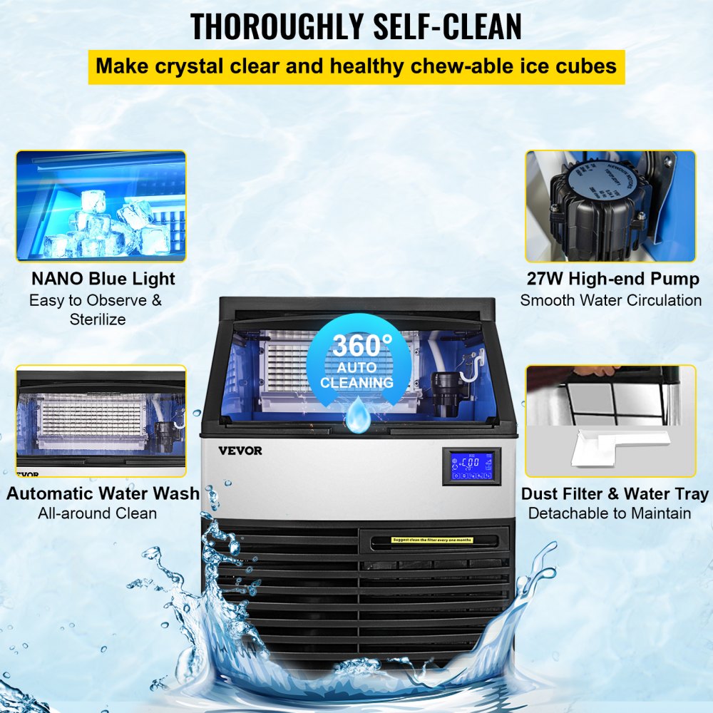 Ice Maker Ice Cube Machine 120kg/265lb Commercial Water Filter Microcomputer510w