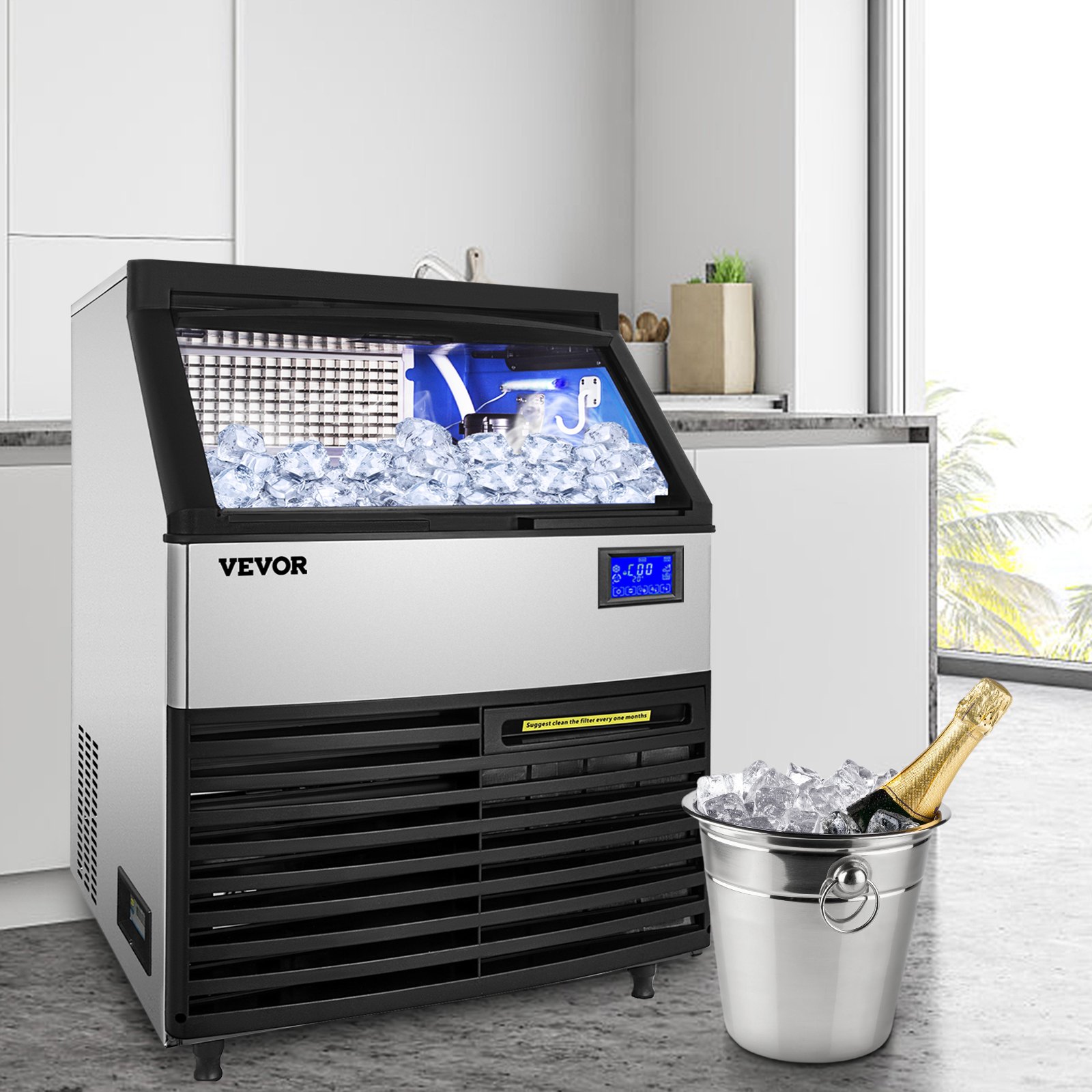 Ice Maker Ice Cube Machine 120kg/265lb Commercial Water Filter Microcomputer510w
