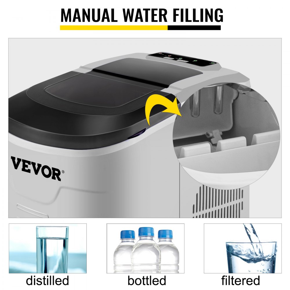 VEVOR Macchina per Ghiaccio Professionale, 12 kg per 24 Ore Ice Maker Commerciale, 112 W Macchina per Ghiaccio Contro Soffitto Cubetti per Cucina Bar Casa, 32,5 x 22 x 30,5 cm Fabbricatore di Ghiaccio