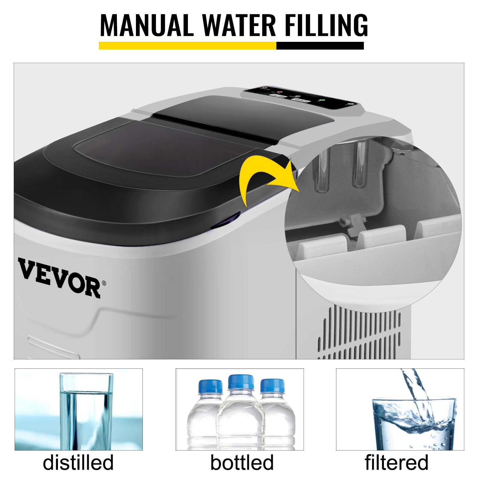 VEVOR Macchina per Ghiaccio Professionale, 12 kg per 24 Ore Ice Maker Commerciale, 112 W Macchina per Ghiaccio Contro Soffitto Cubetti per Cucina Bar Casa, 32,5 x 22 x 30,5 cm Fabbricatore di Ghiaccio