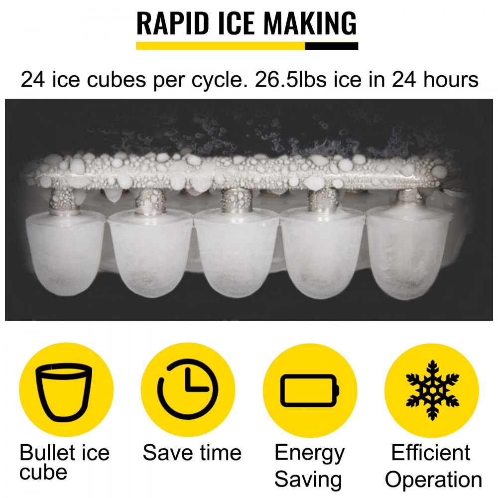 VEVOR Macchina per Ghiaccio Commerciale, 12 kg per 24 Ore Ice Maker, 110 W Macchina per Ghiaccio Contro Soffitto Cubetti per Cucina Bar Casa, 22 x 32,5 x 30,5 cm Fabbricatore di Ghiaccio 0,53 Galloni