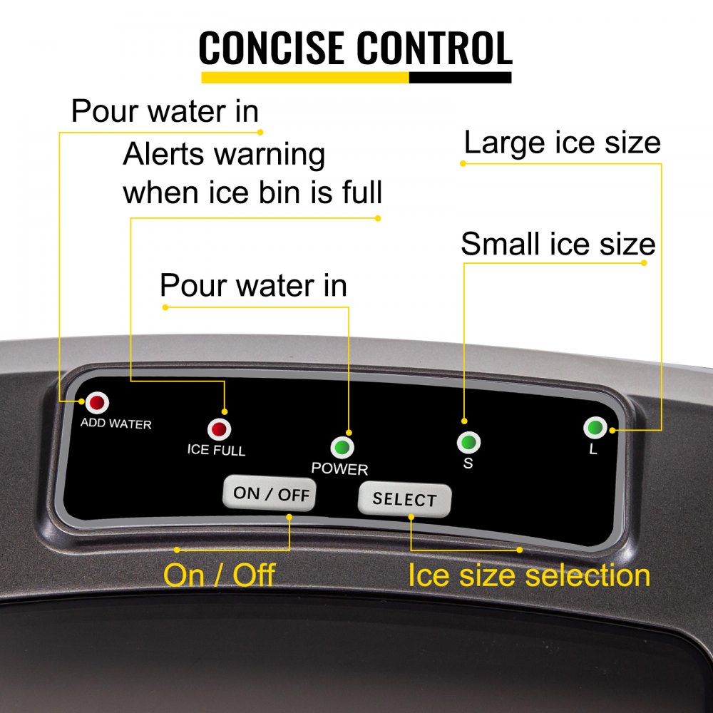 VEVOR Macchina per Ghiaccio Commerciale, 12 kg per 24 Ore Ice Maker, 110 W Macchina per Ghiaccio Contro Soffitto Cubetti per Cucina Bar Casa, 22 x 32,5 x 30,5 cm Fabbricatore di Ghiaccio 0,53 Galloni