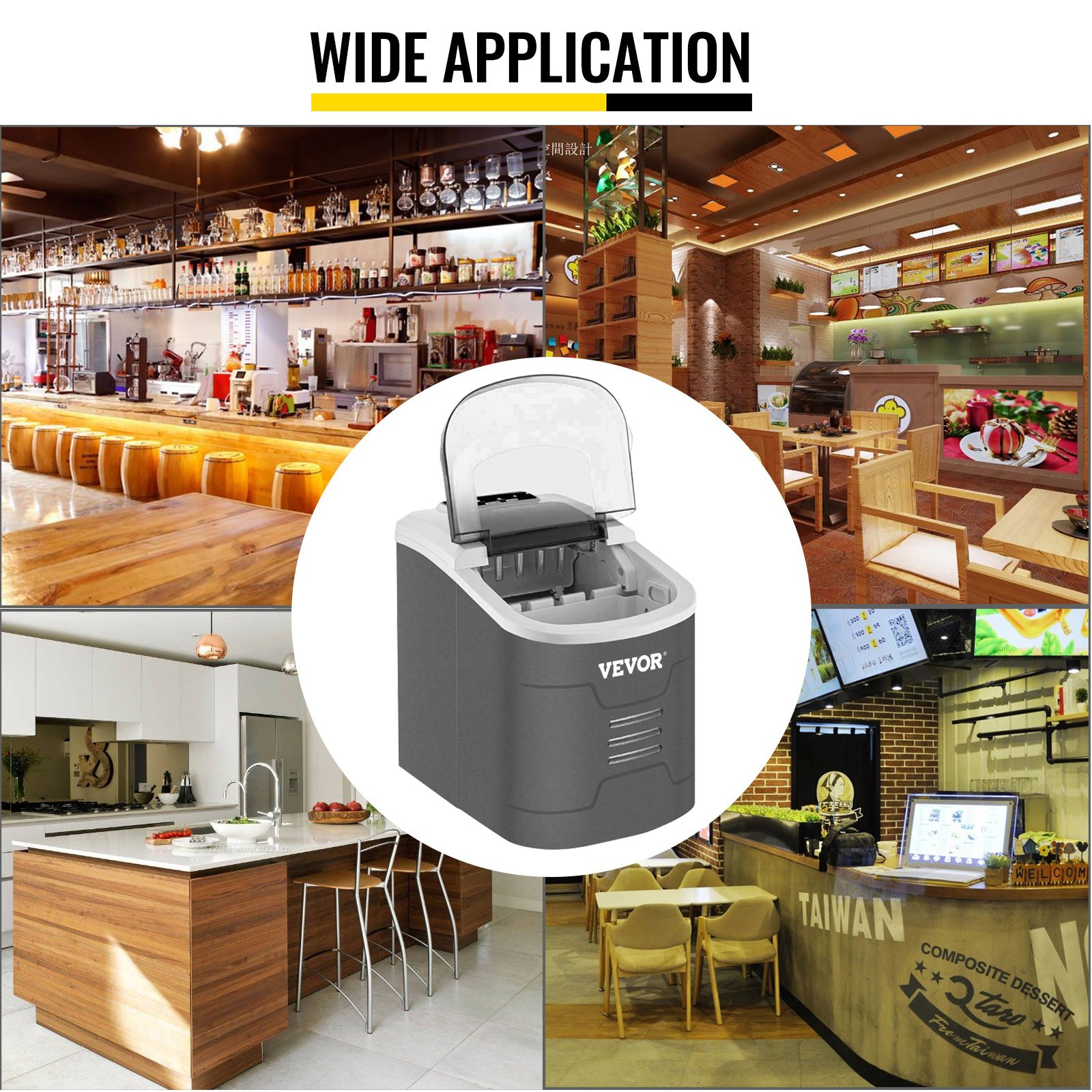 VEVOR Macchina per Ghiaccio Commerciale, 12 kg per 24 Ore Ice Maker, 110 W Macchina per Ghiaccio Contro Soffitto Cubetti per Cucina Bar Casa, 22 x 32,5 x 30,5 cm Fabbricatore di Ghiaccio 0,53 Galloni