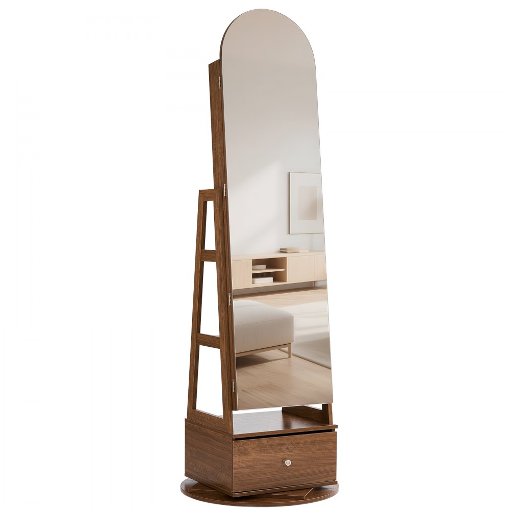 VEVOR Mobiletto Portagioielli Girevole, Altezza 1655 mm, Organizzatore con Specchio a Figura Intera e Spazio di Archiviazione, 2 Chiavi, Tasche per Accessori e Scomparti di Archiviazione e Cassetti