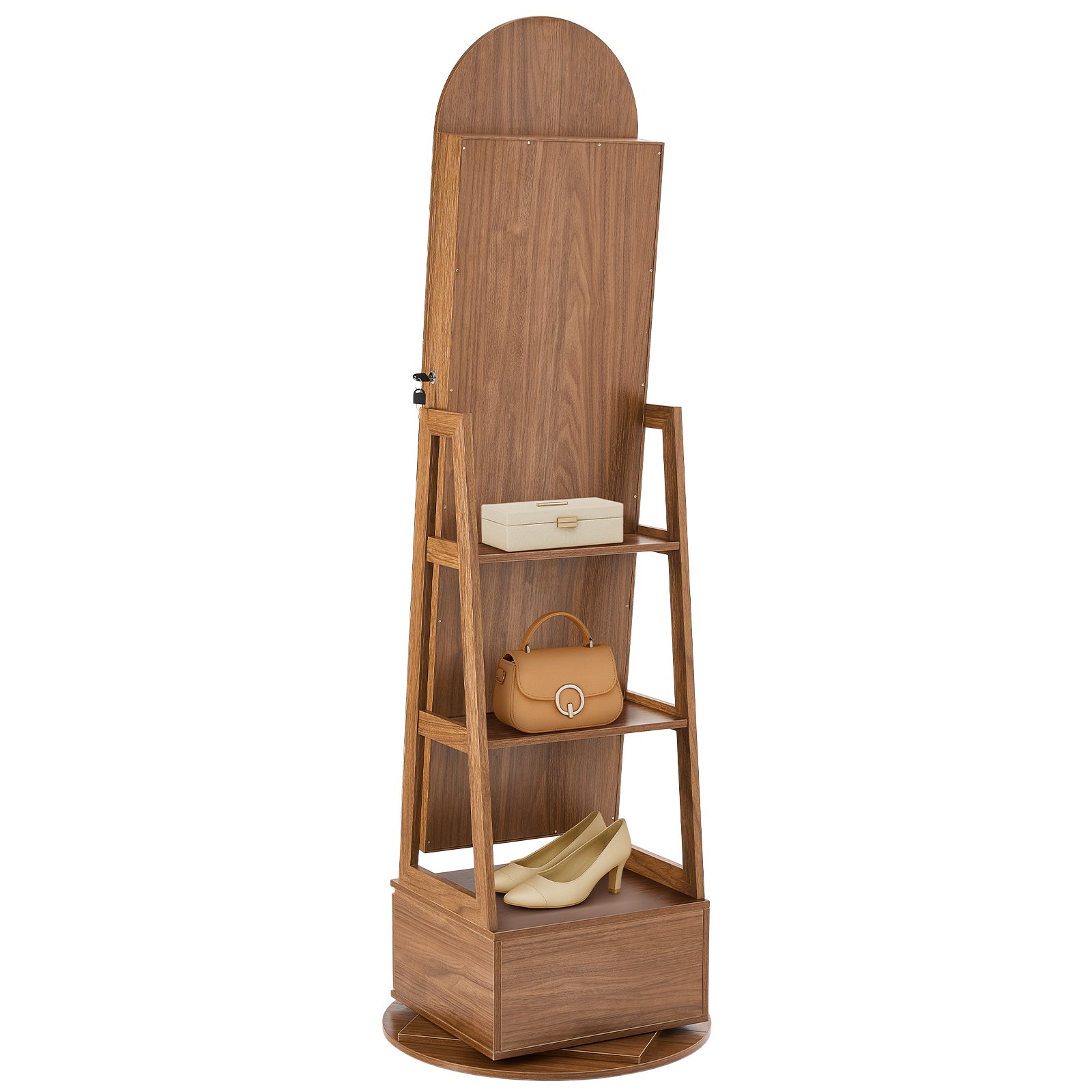 VEVOR Mobiletto Portagioielli Girevole, Altezza 1655 mm, Organizzatore con Specchio a Figura Intera e Spazio di Archiviazione, 2 Chiavi, Tasche per Accessori e Scomparti di Archiviazione e Cassetti