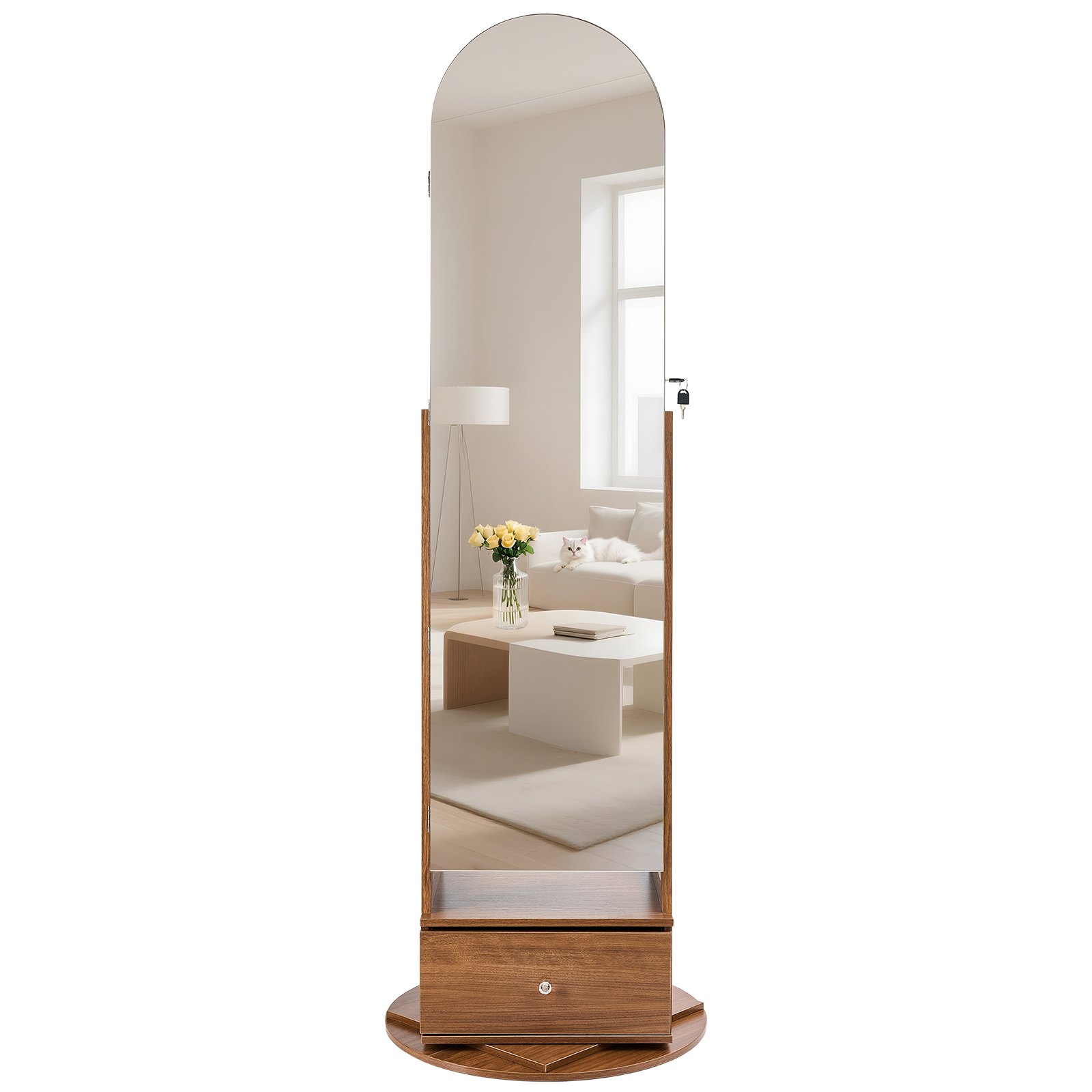 VEVOR Mobiletto Portagioielli Girevole, Altezza 1655 mm, Organizzatore con Specchio a Figura Intera e Spazio di Archiviazione, 2 Chiavi, Tasche per Accessori e Scomparti di Archiviazione e Cassetti