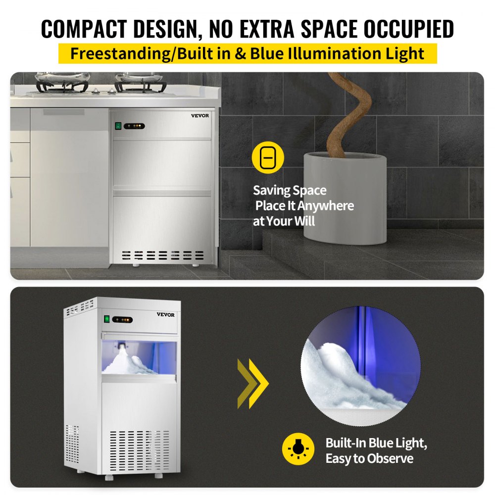 Macchina Ghiaccio 580w 100kg/24 Ore Fabbricatore Di Ghiaccio Fiocchi Commerciale