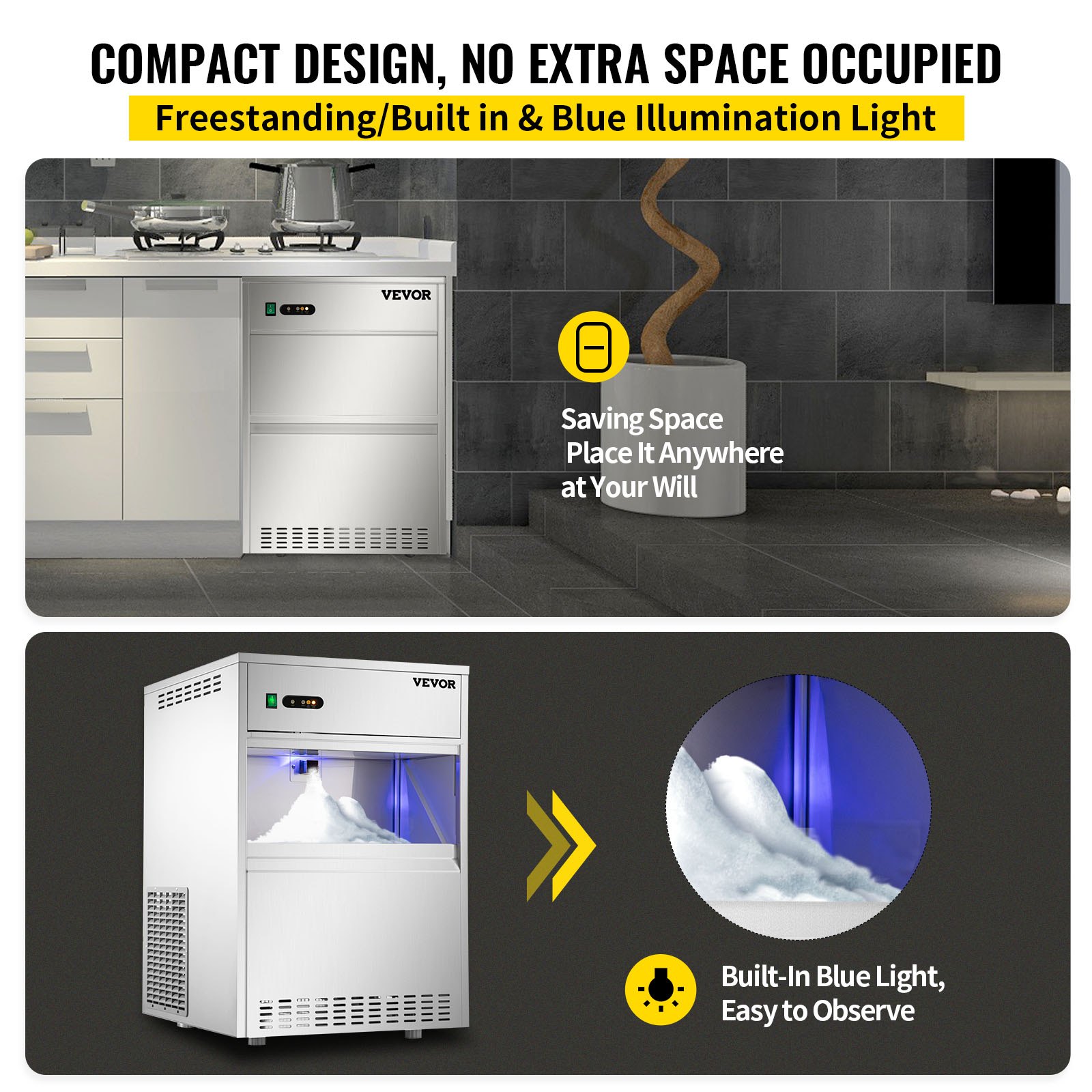 Macchina Ghiaccio 540w 70kg/24 Ore Fabbricatore Di Ghiaccio Fiocchi Commerciale