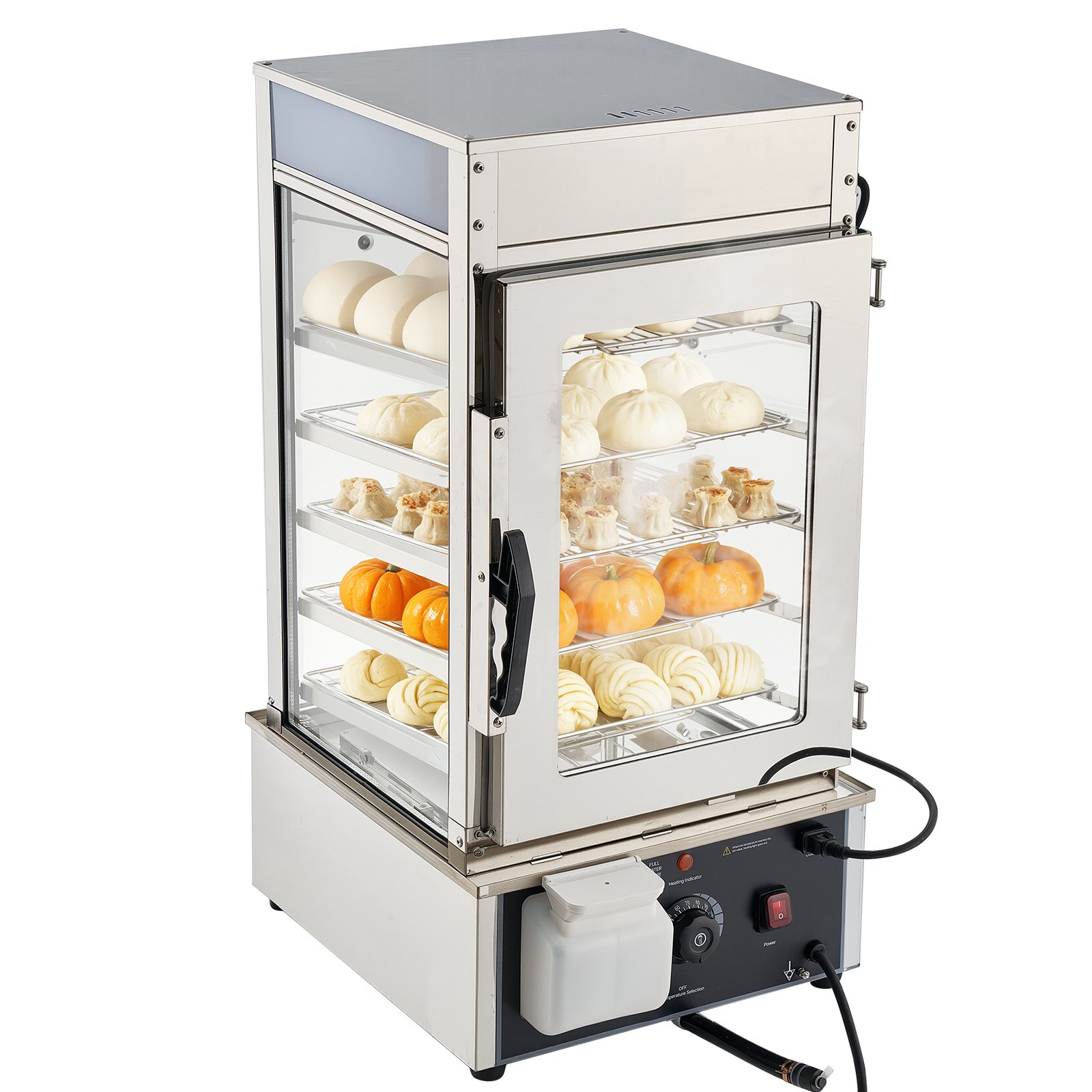 VEVOR Espositore Scaldavivande Commerciale a 5 Ripiani, Espositore Scaldavivande da 1200 W con Luce LED, Ripiano Regolabile e Struttura in Acciaio Inossidabile da 120 L per Hamburger, Pizza, Pane